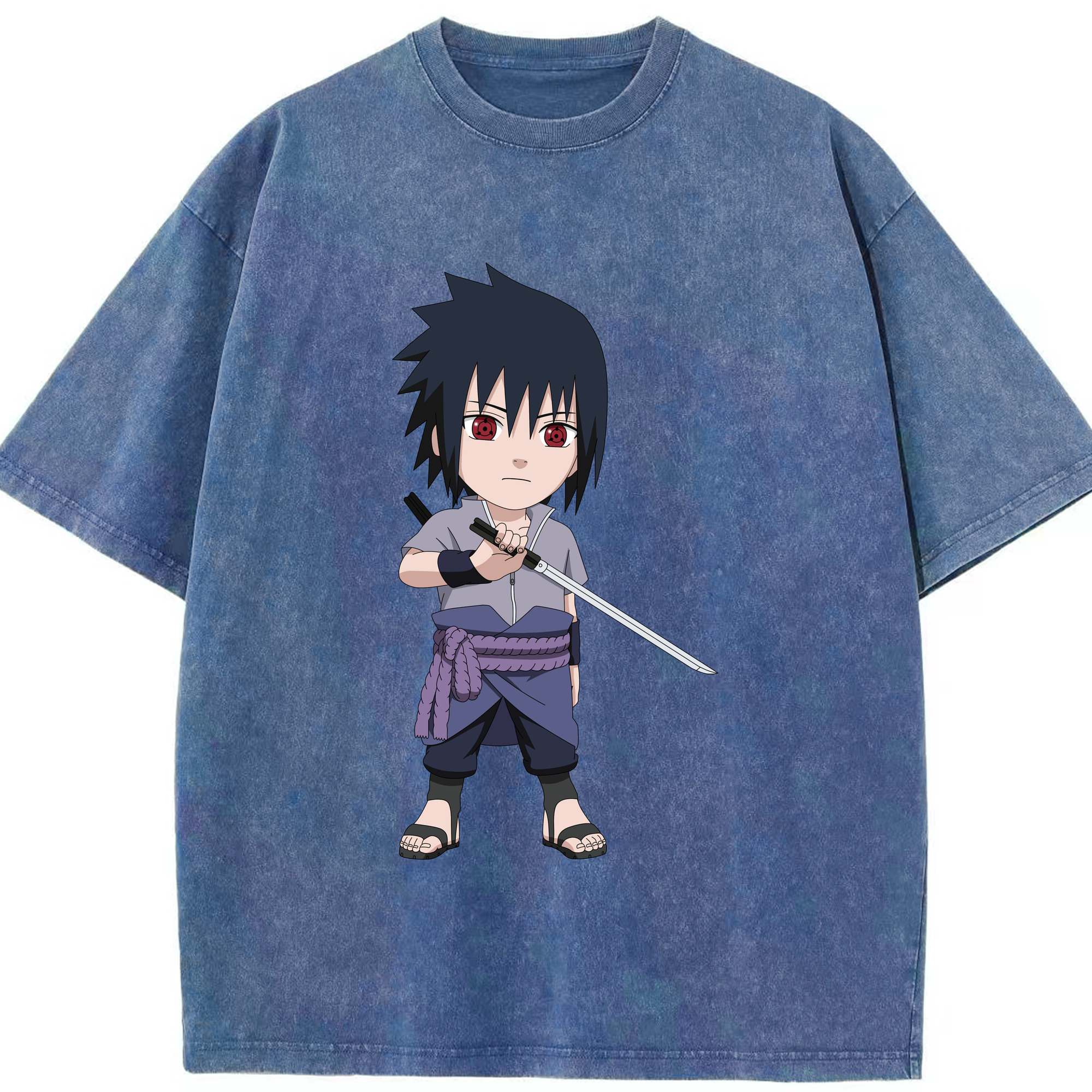 （画像用） NARUTO -ナルト- うちは サスケ Uchiha Sasuke 綿100% ヴィンテージ風 半袖Tシャツ（フロントプリント）