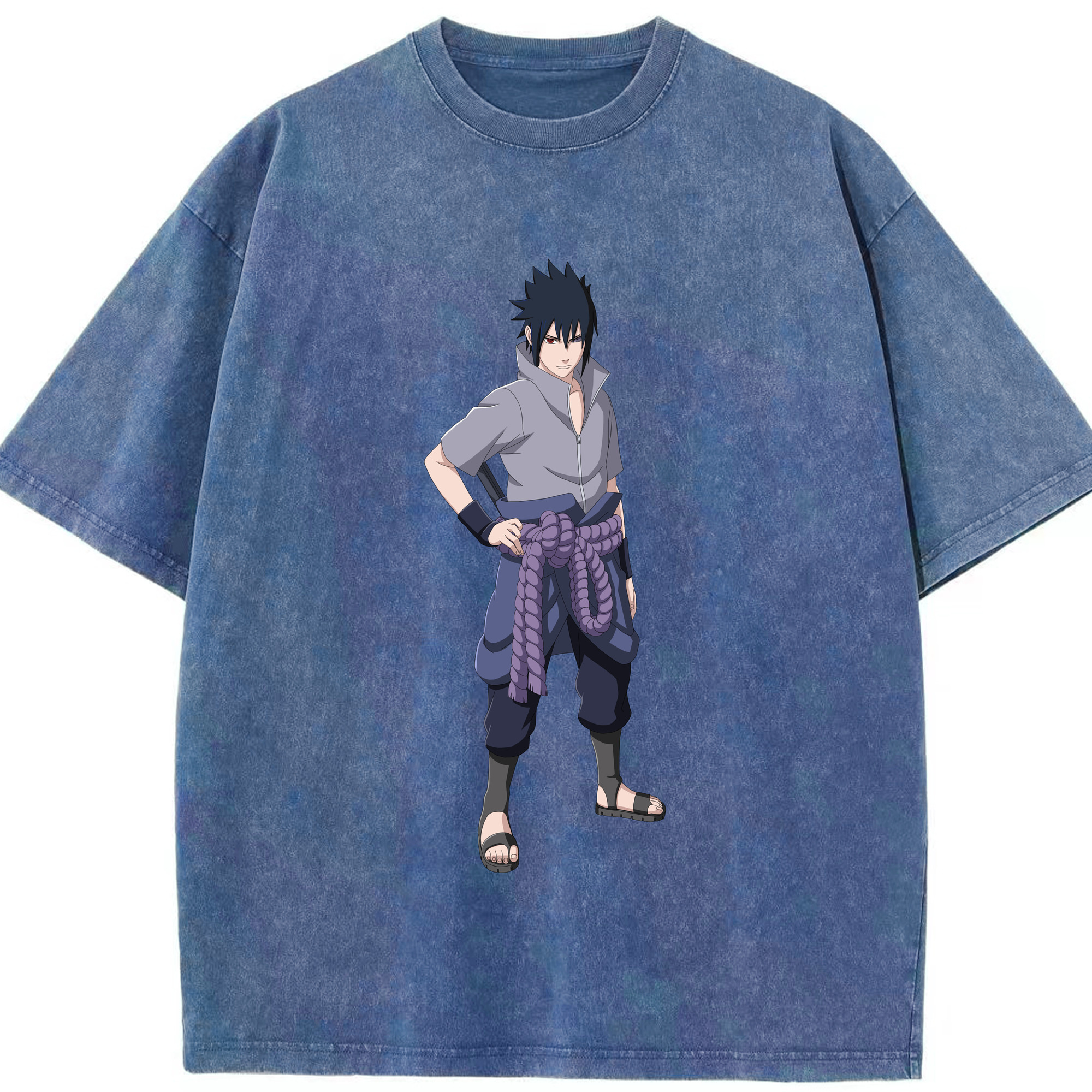 （画像用） NARUTO -ナルト- うちは サスケ Uchiha Sasuke 綿100% ヴィンテージ風 半袖Tシャツ（フロントプリント）