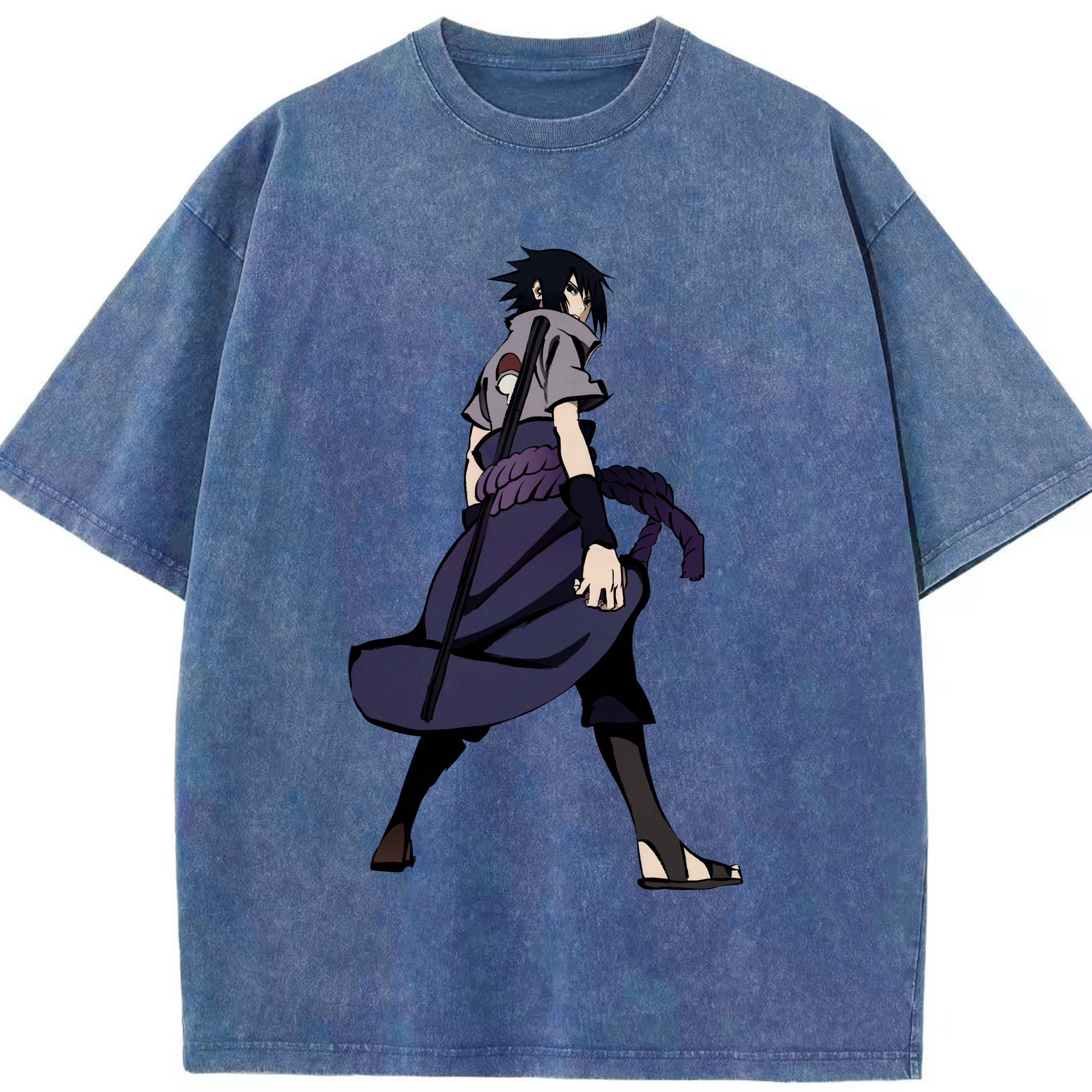 （画像用） NARUTO -ナルト- うちは サスケ Uchiha Sasuke 綿100% ヴィンテージ風 半袖Tシャツ（フロントプリント）