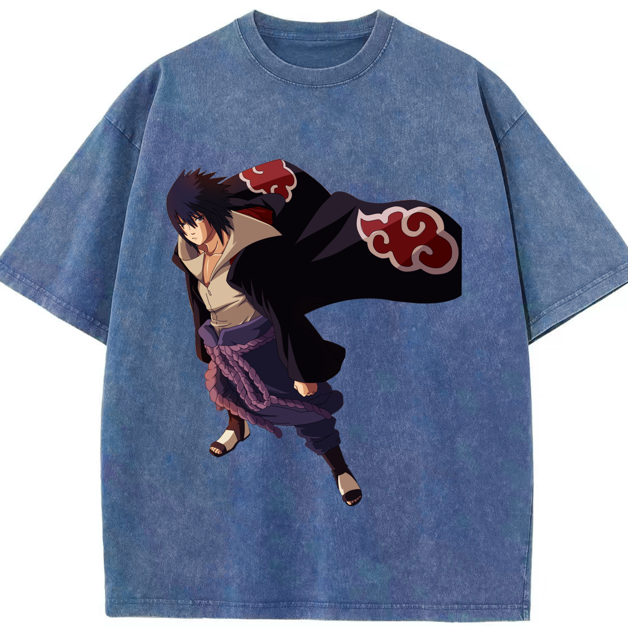 （画像用） NARUTO -ナルト- うちは サスケ Uchiha Sasuke 綿100% ヴィンテージ風 半袖Tシャツ（フロントプリント）