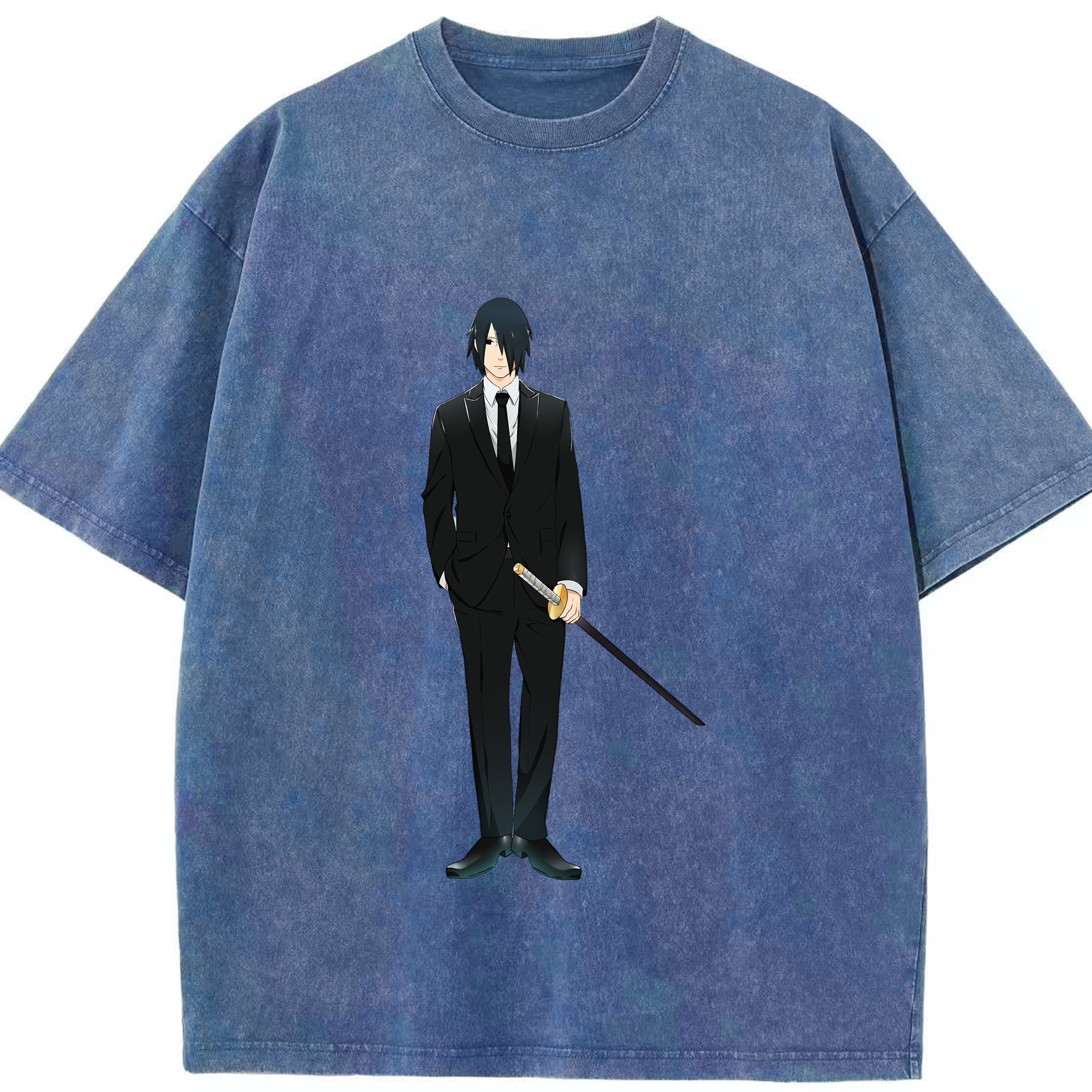 （画像用） NARUTO -ナルト- うちは サスケ Uchiha Sasuke 綿100% ヴィンテージ風 半袖Tシャツ（フロントプリント）