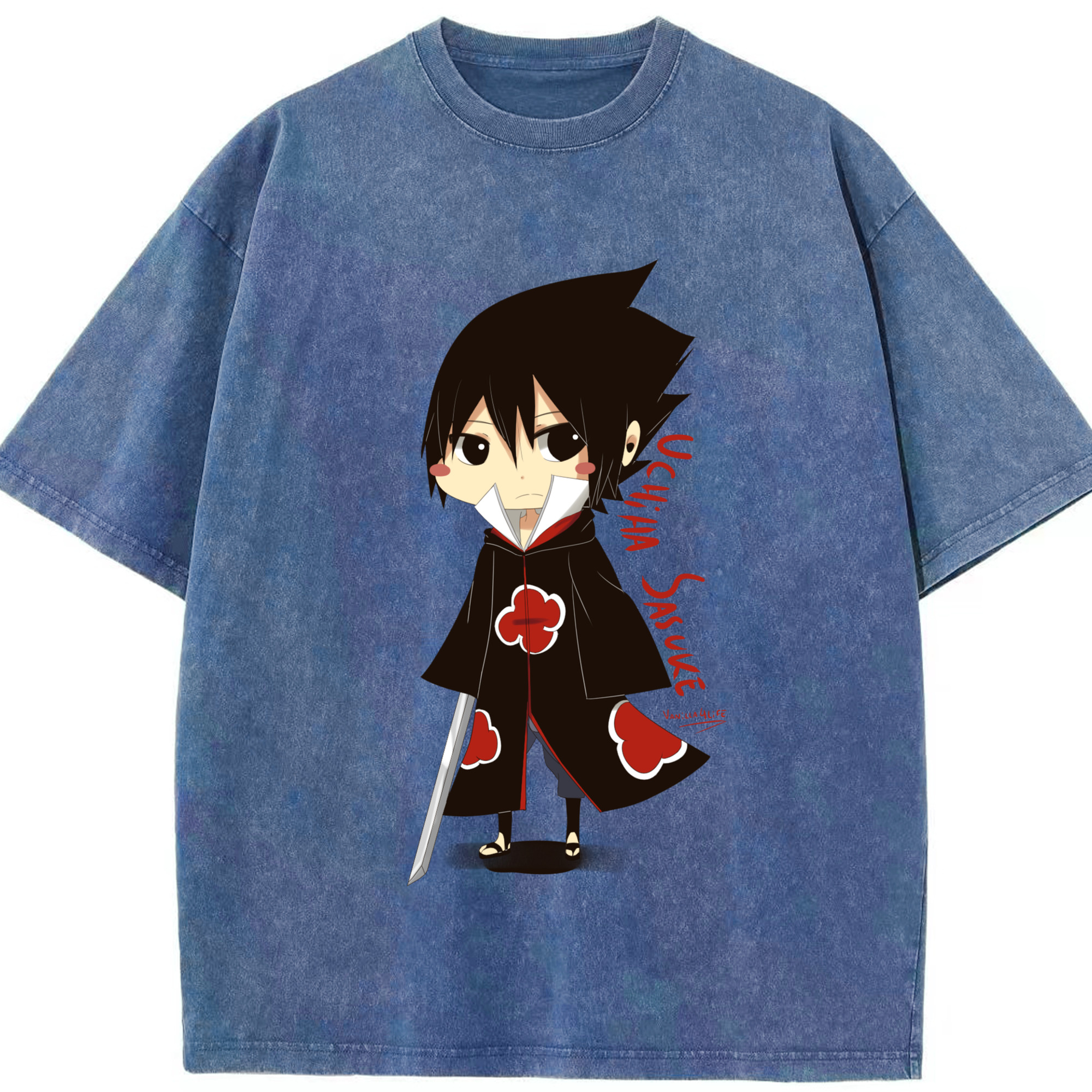 （画像用） NARUTO -ナルト- うちは サスケ Uchiha Sasuke 綿100% ヴィンテージ風 半袖Tシャツ（フロントプリント）