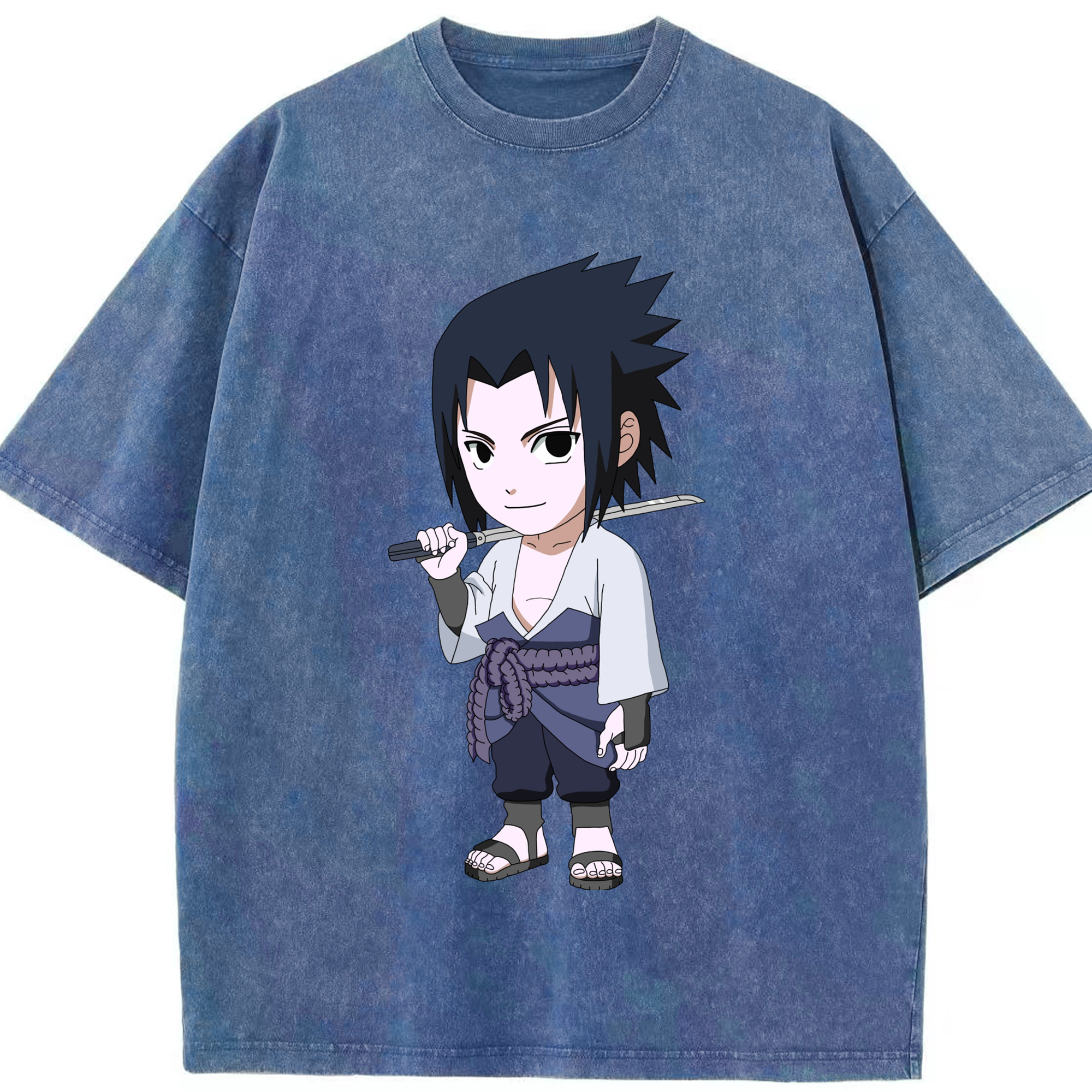 （画像用） NARUTO -ナルト- うちは サスケ Uchiha Sasuke 綿100% ヴィンテージ風 半袖Tシャツ（フロントプリント）
