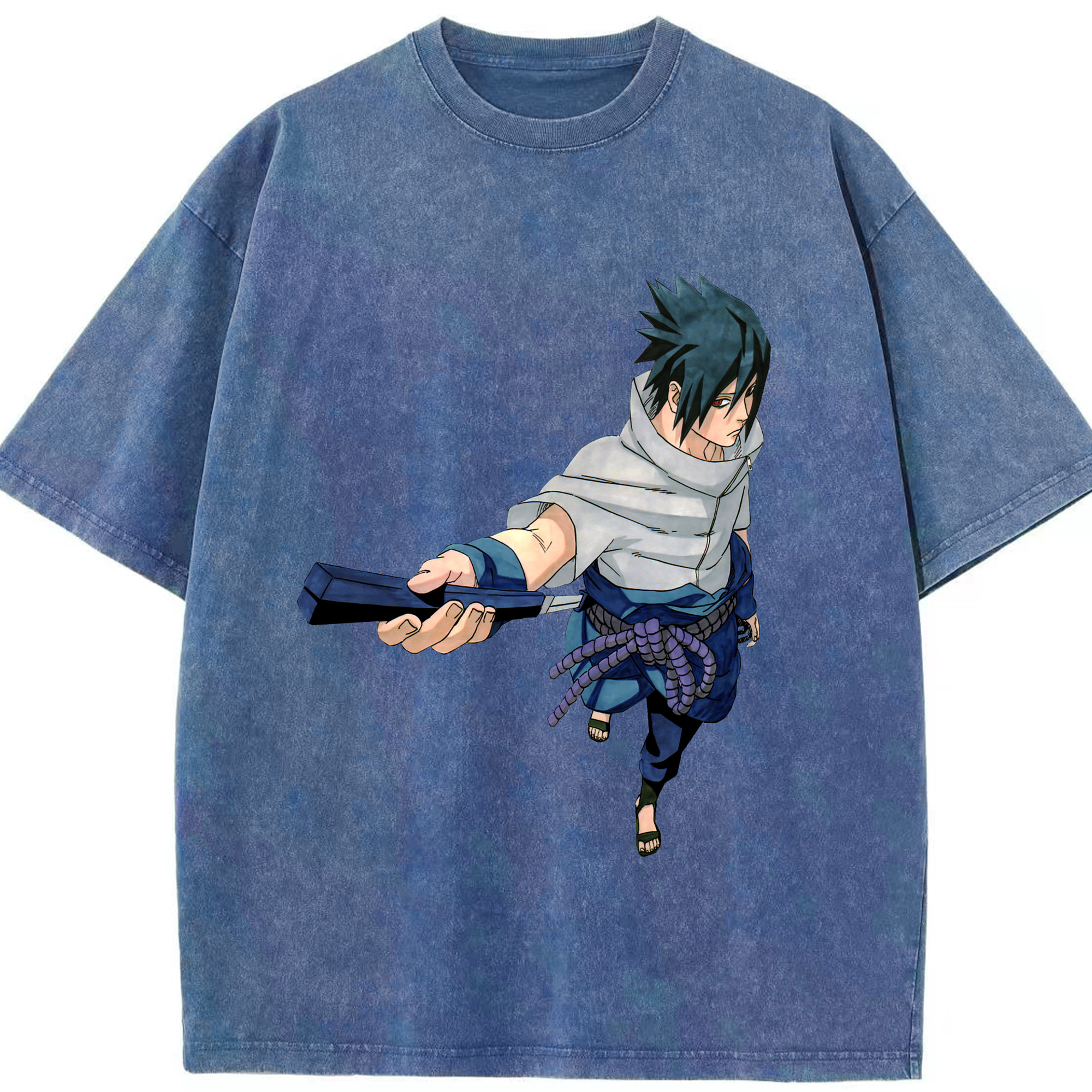 （画像用） NARUTO -ナルト- うちは サスケ Uchiha Sasuke 綿100% ヴィンテージ風 半袖Tシャツ（フロントプリント）