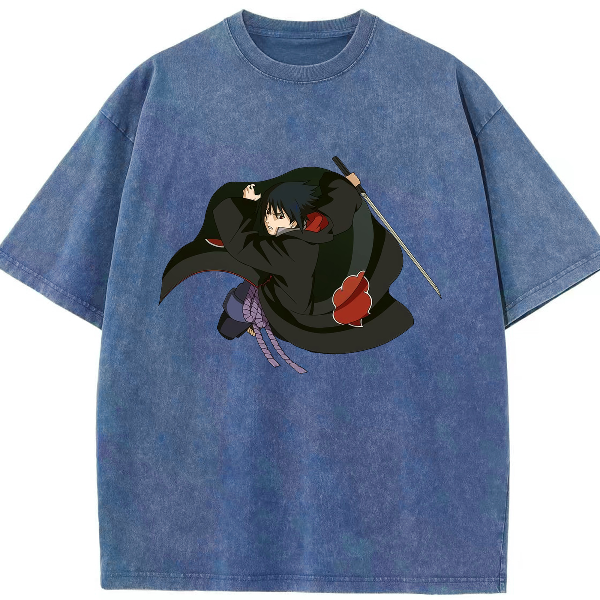 （画像用） NARUTO -ナルト- うちは サスケ Uchiha Sasuke 綿100% ヴィンテージ風 半袖Tシャツ（フロントプリント）