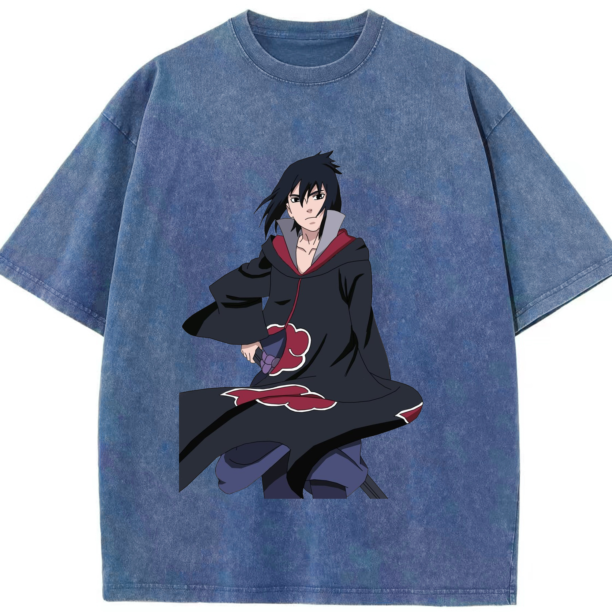 （画像用） NARUTO -ナルト- うちは サスケ Uchiha Sasuke 綿100% ヴィンテージ風 半袖Tシャツ（フロントプリント）