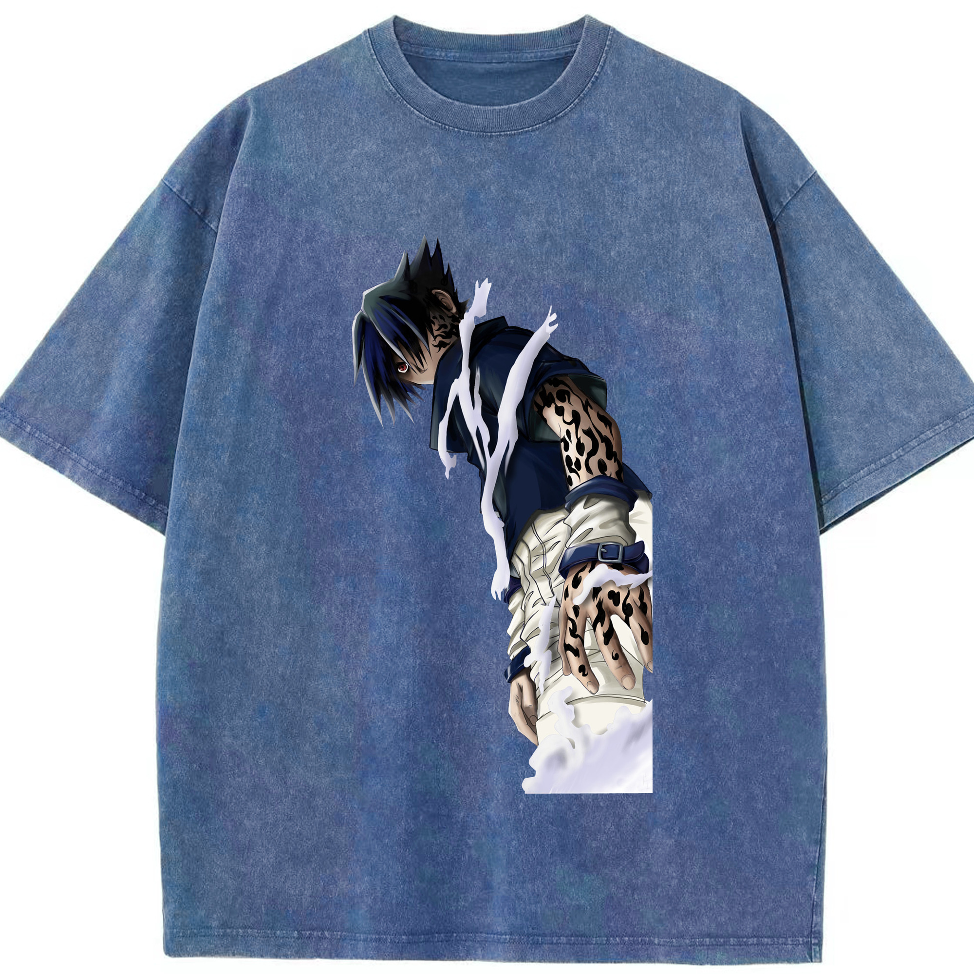 （画像用） NARUTO -ナルト- うちは サスケ Uchiha Sasuke 綿100% ヴィンテージ風 半袖Tシャツ（フロントプリント）