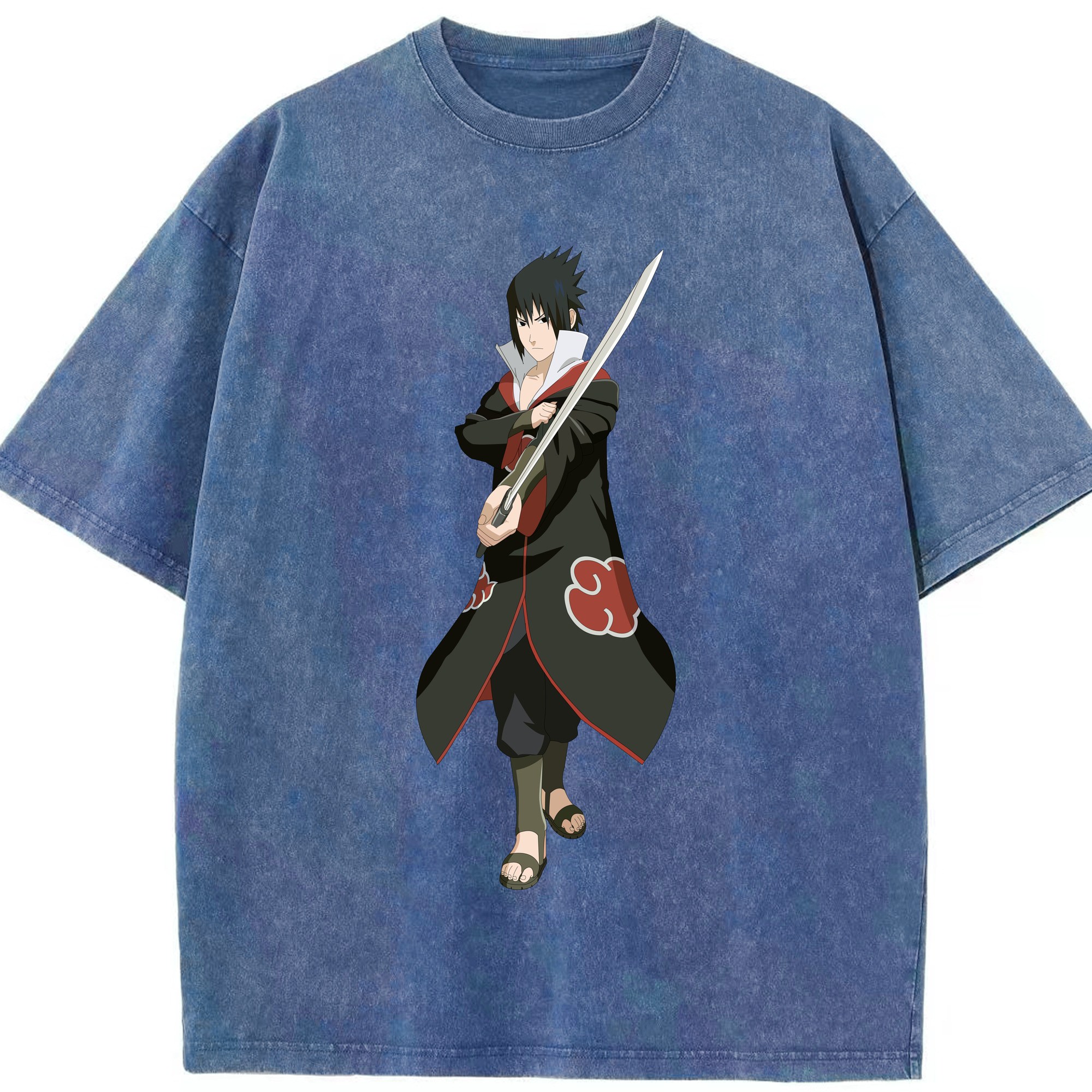 （画像用） NARUTO -ナルト- うちは サスケ Uchiha Sasuke 綿100% ヴィンテージ風 半袖Tシャツ（フロントプリント）