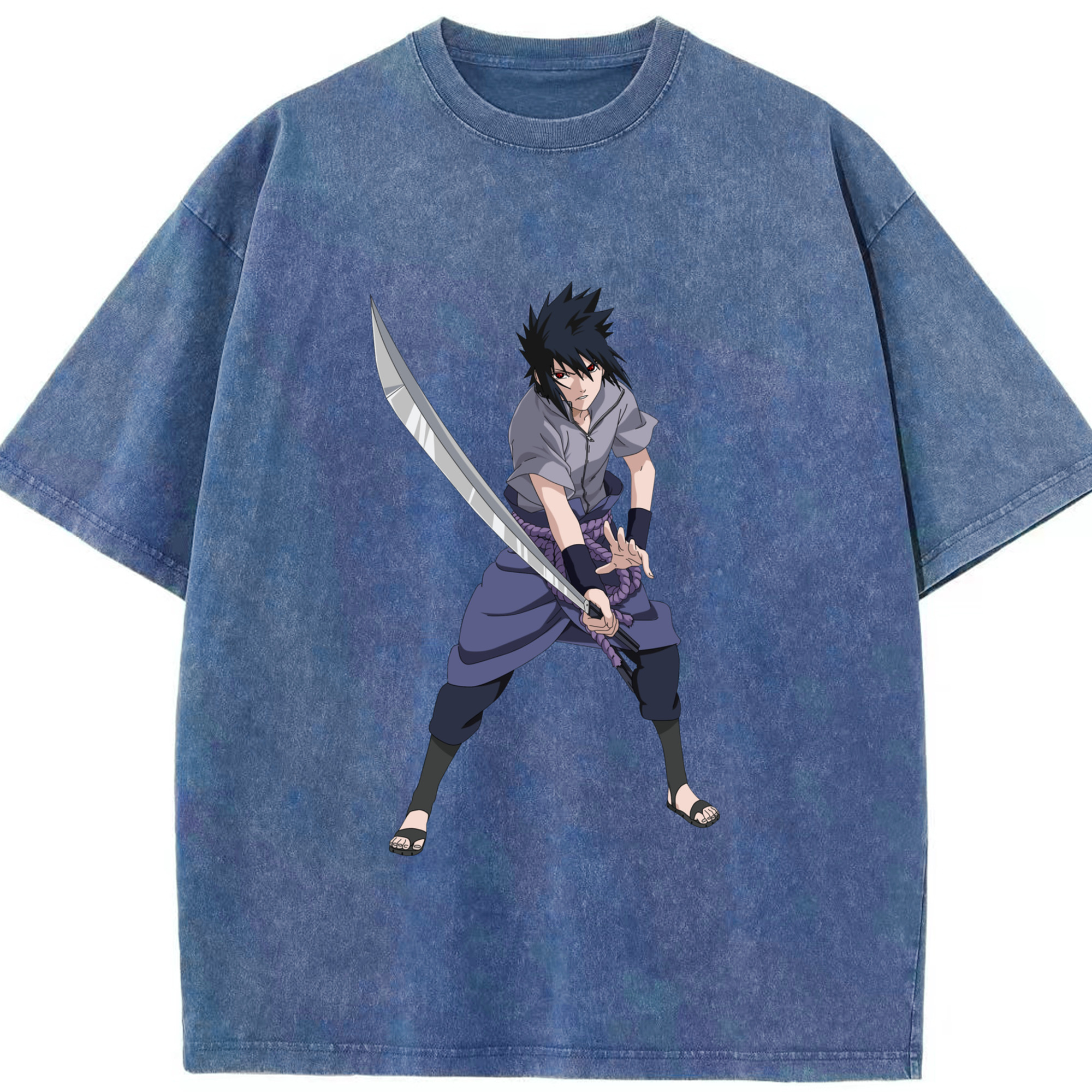 （画像用） NARUTO -ナルト- うちは サスケ Uchiha Sasuke 綿100% ヴィンテージ風 半袖Tシャツ（フロントプリント）
