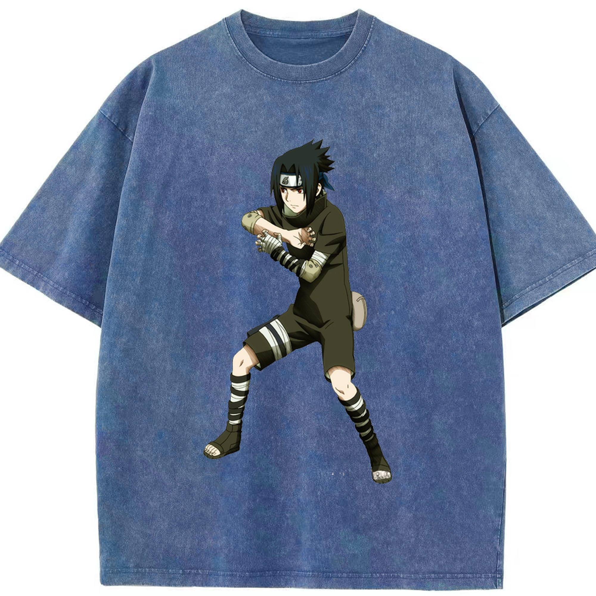 （画像用） NARUTO -ナルト- うちは サスケ Uchiha Sasuke 綿100% ヴィンテージ風 半袖Tシャツ（フロントプリント）