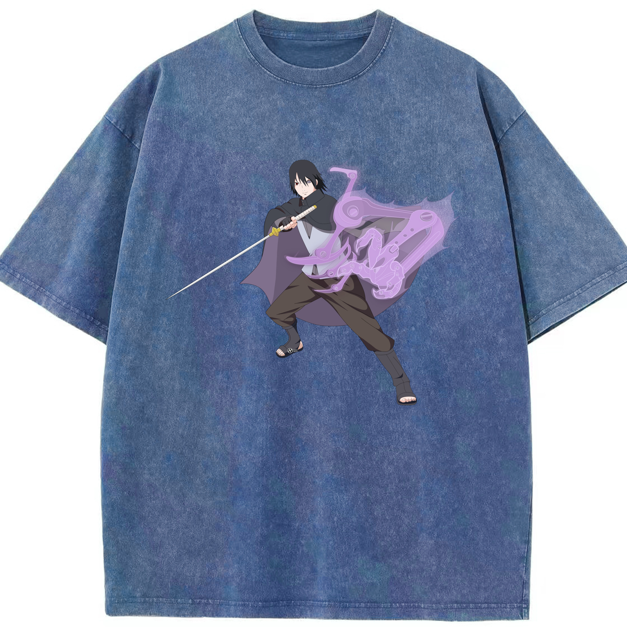 （画像用） NARUTO -ナルト- うちは サスケ Uchiha Sasuke 綿100% ヴィンテージ風 半袖Tシャツ（フロントプリント）