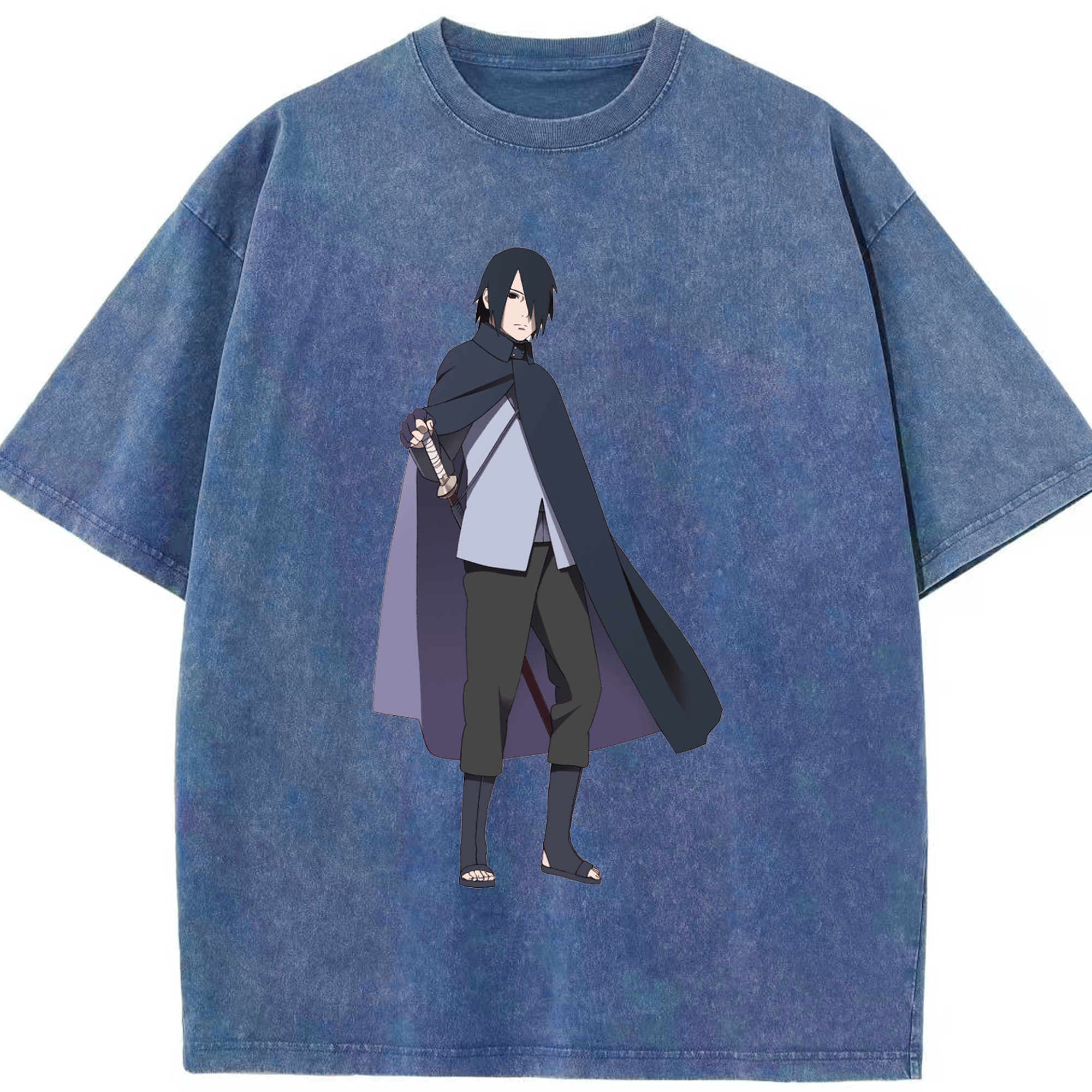 （画像用） NARUTO -ナルト- うちは サスケ Uchiha Sasuke 綿100% ヴィンテージ風 半袖Tシャツ（フロントプリント）