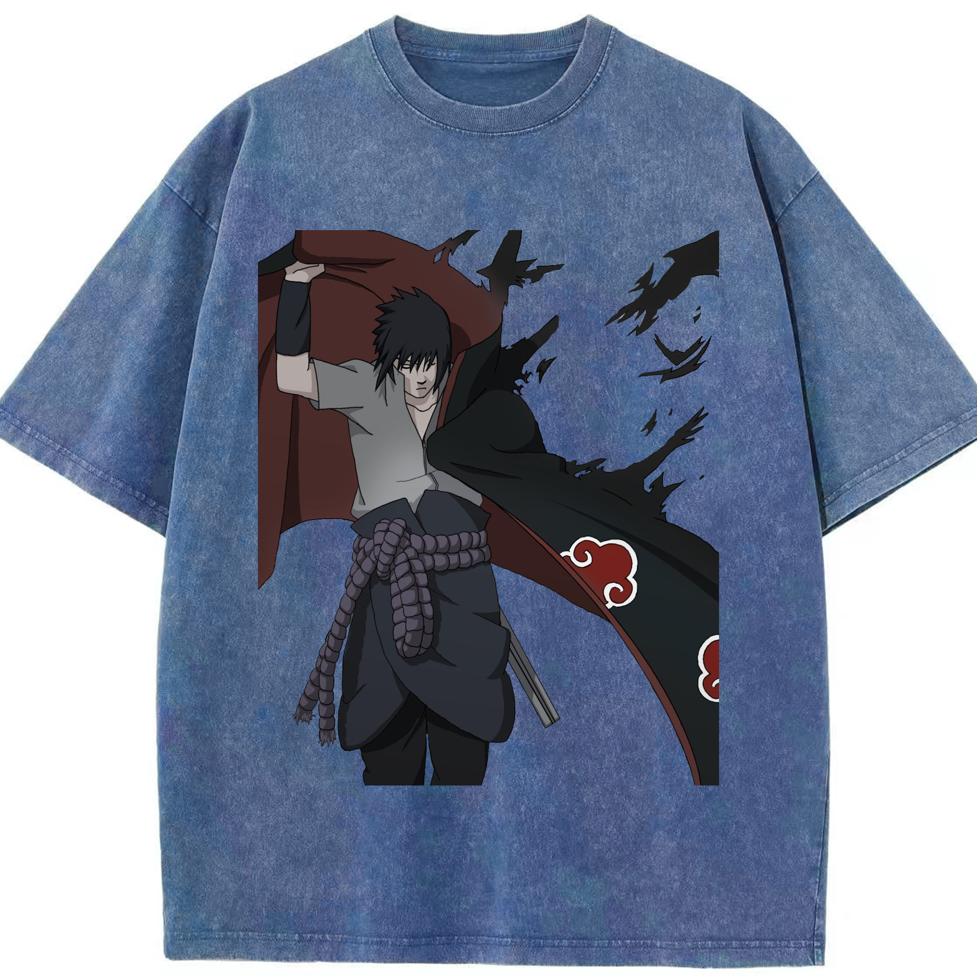 （画像用） NARUTO -ナルト- うちは サスケ Uchiha Sasuke 綿100% ヴィンテージ風 半袖Tシャツ（フロントプリント）