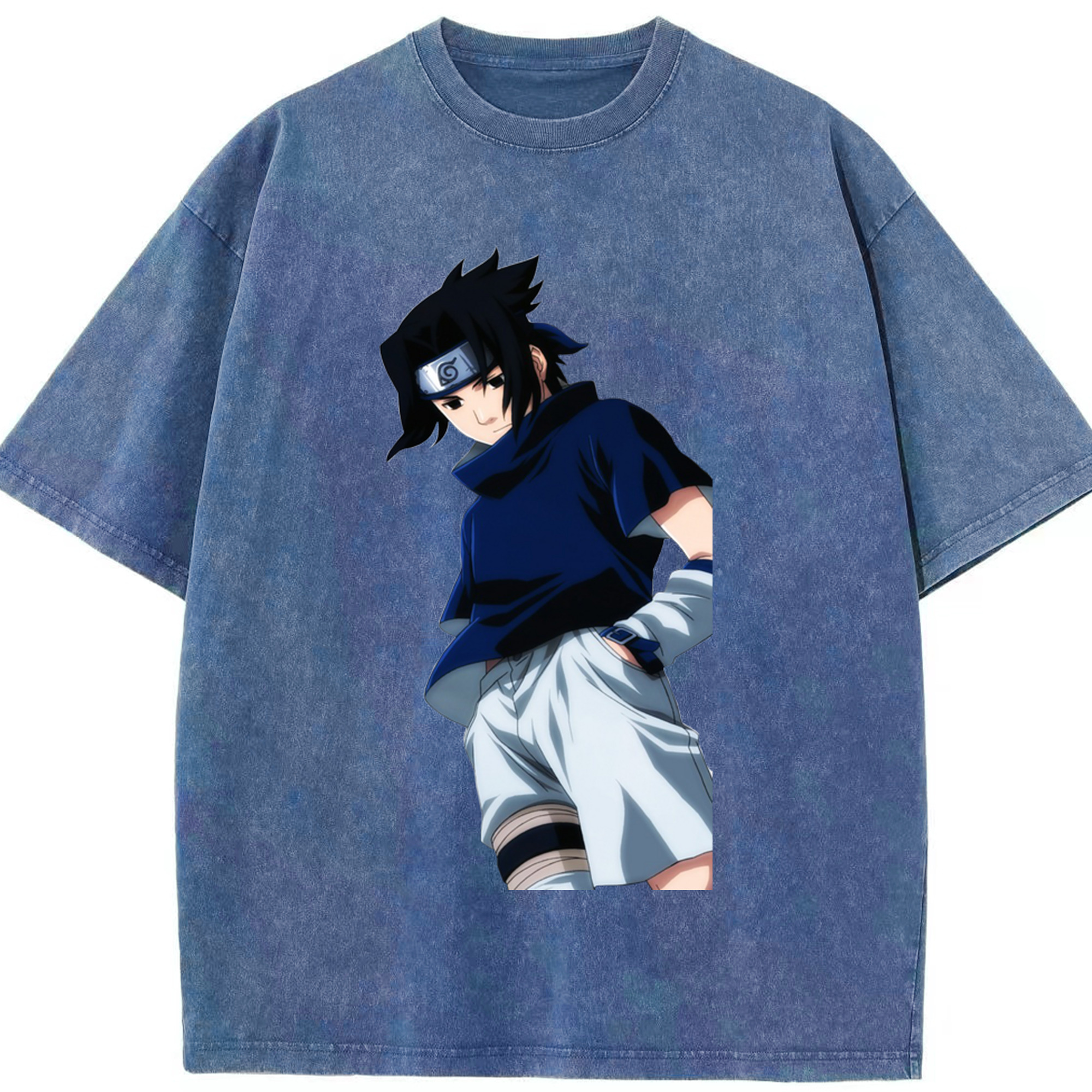 （画像用） NARUTO -ナルト- うちは サスケ Uchiha Sasuke 綿100% ヴィンテージ風 半袖Tシャツ（フロントプリント）