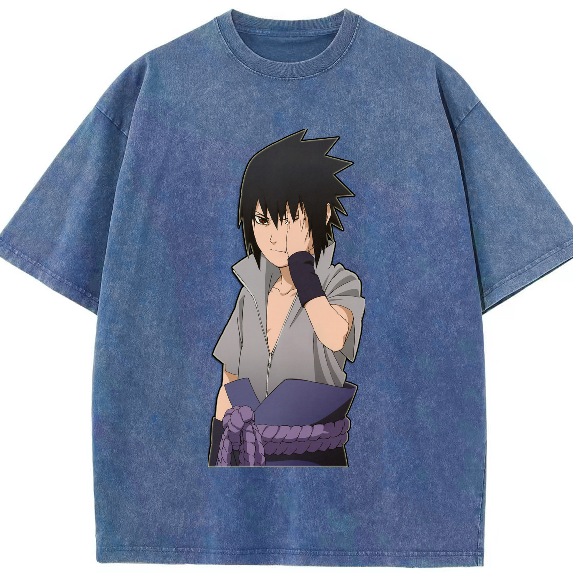 （画像用） NARUTO -ナルト- うちは サスケ Uchiha Sasuke 綿100% ヴィンテージ風 半袖Tシャツ（フロントプリント）