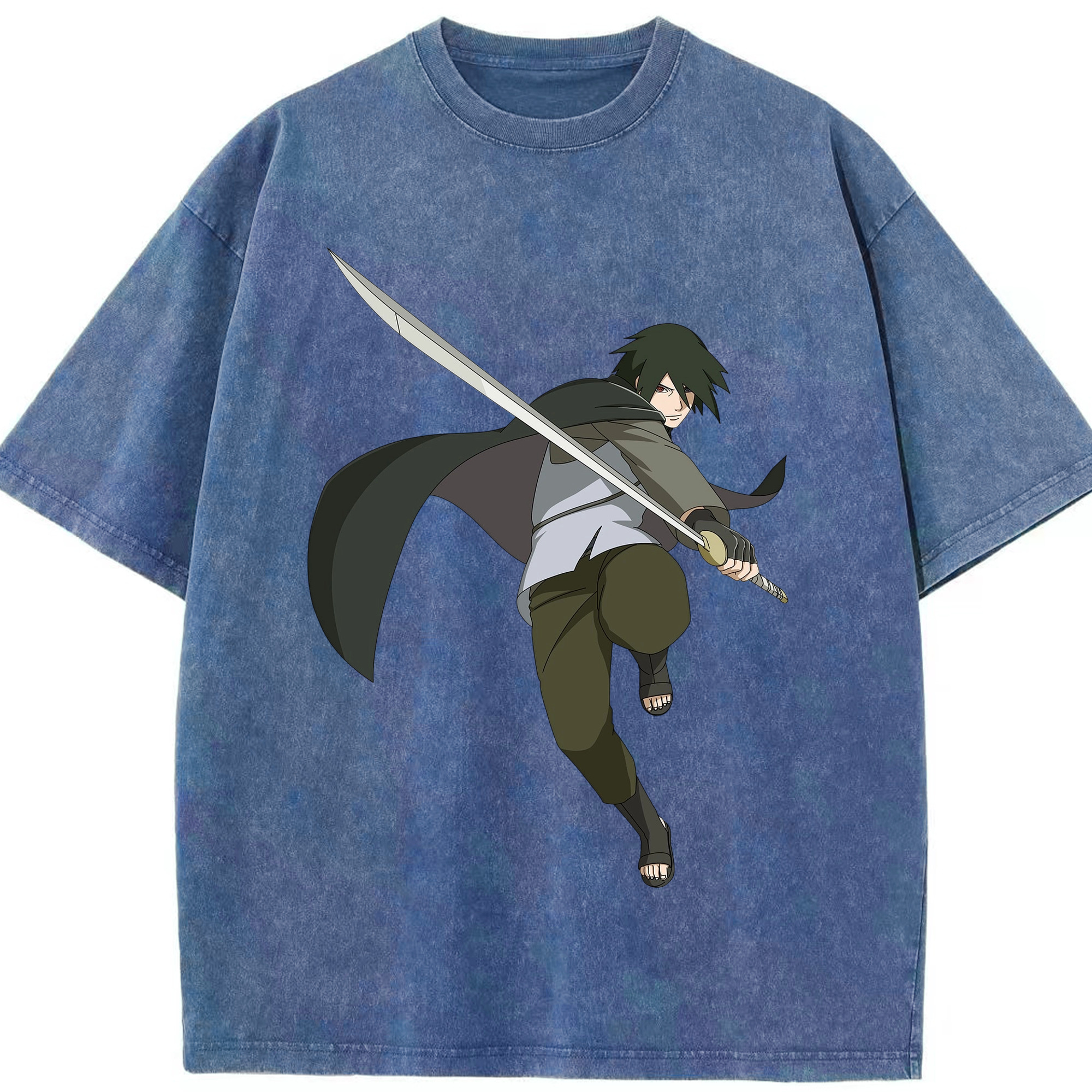 （画像用） NARUTO -ナルト- うちは サスケ Uchiha Sasuke 綿100% ヴィンテージ風 半袖Tシャツ（フロントプリント）
