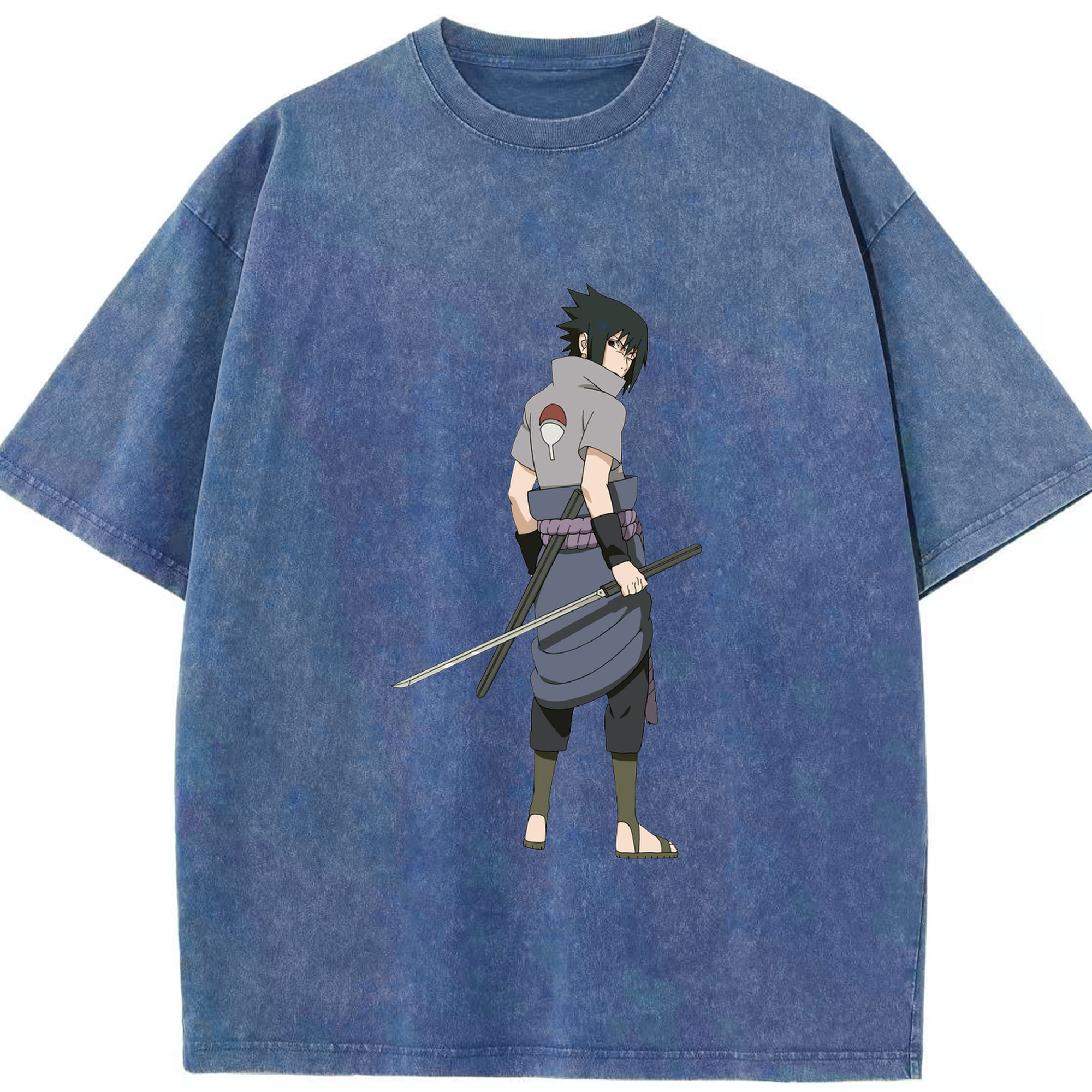 （画像用） NARUTO -ナルト- うちは サスケ Uchiha Sasuke 綿100% ヴィンテージ風 半袖Tシャツ（フロントプリント）