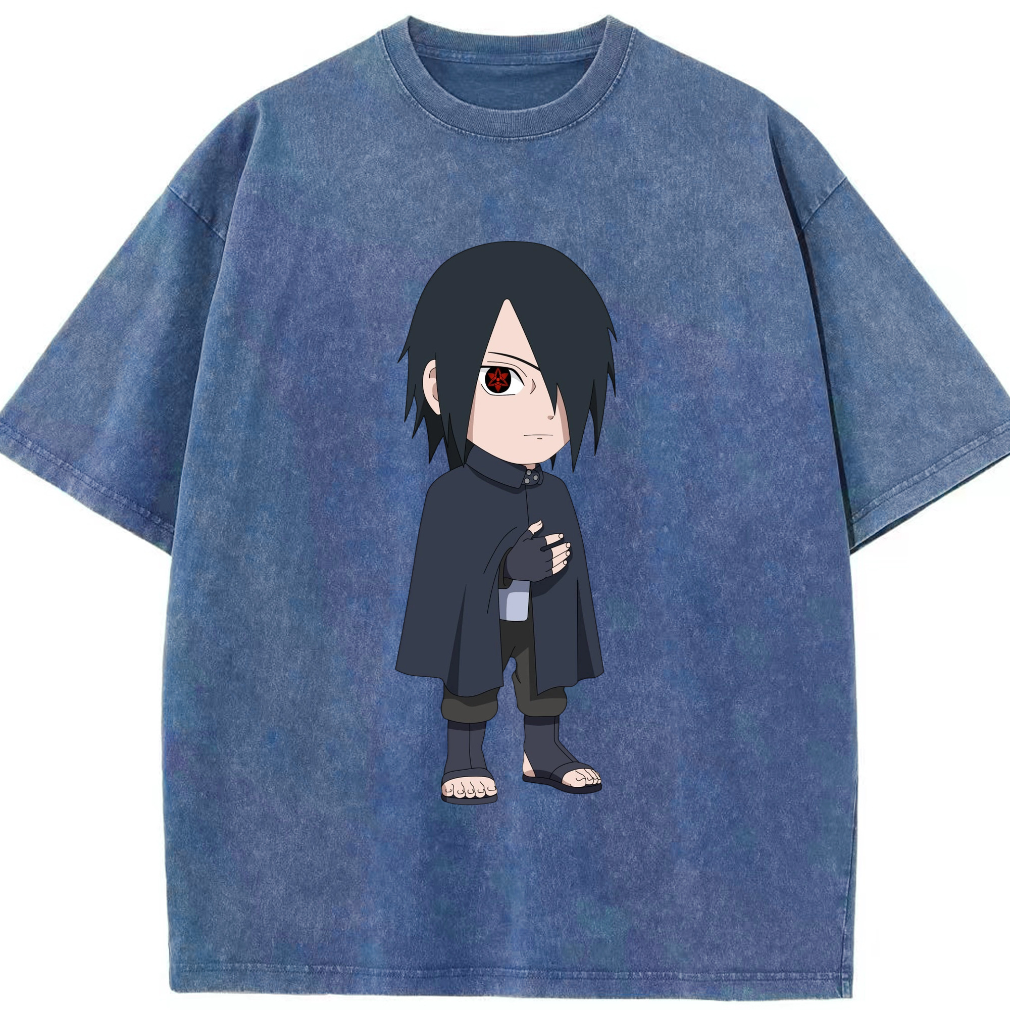 （画像用） NARUTO -ナルト- うちは サスケ Uchiha Sasuke 綿100% ヴィンテージ風 半袖Tシャツ（フロントプリント）