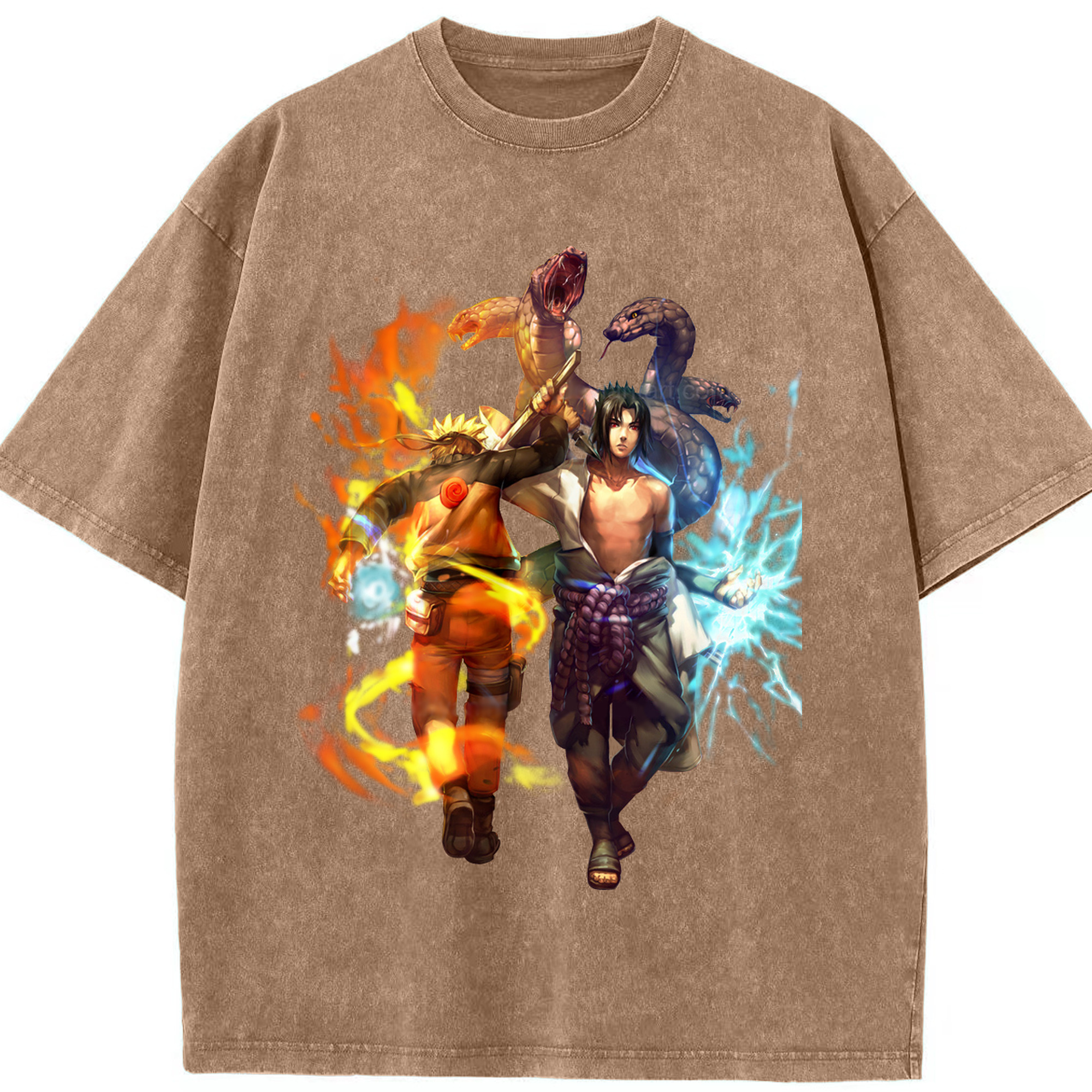 （画像用） NARUTO -ナルト- うちは サスケ Uchiha Sasuke 綿100% ヴィンテージ風 半袖Tシャツ（フロントプリント）