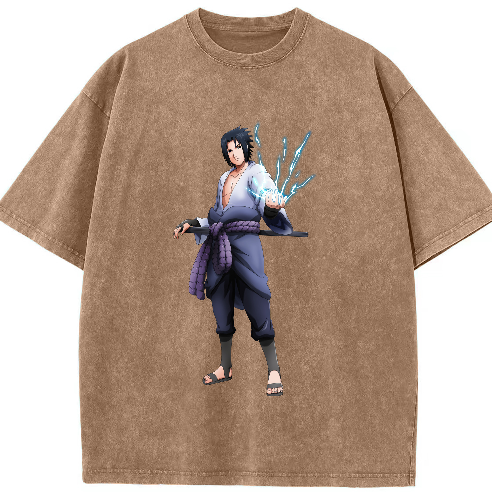 （画像用） NARUTO -ナルト- うちは サスケ Uchiha Sasuke 綿100% ヴィンテージ風 半袖Tシャツ（フロントプリント）