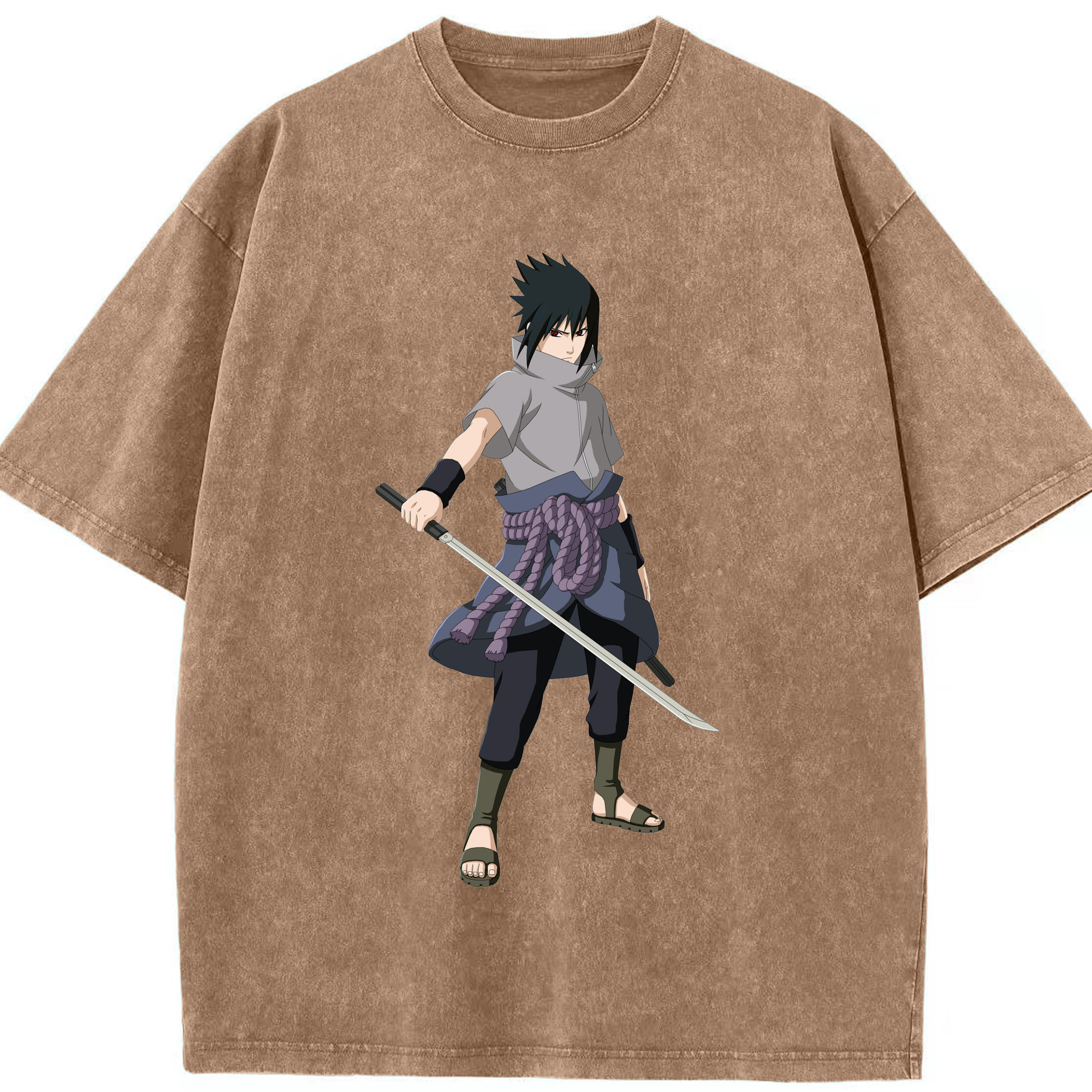 （画像用） NARUTO -ナルト- うちは サスケ Uchiha Sasuke 綿100% ヴィンテージ風 半袖Tシャツ（フロントプリント）