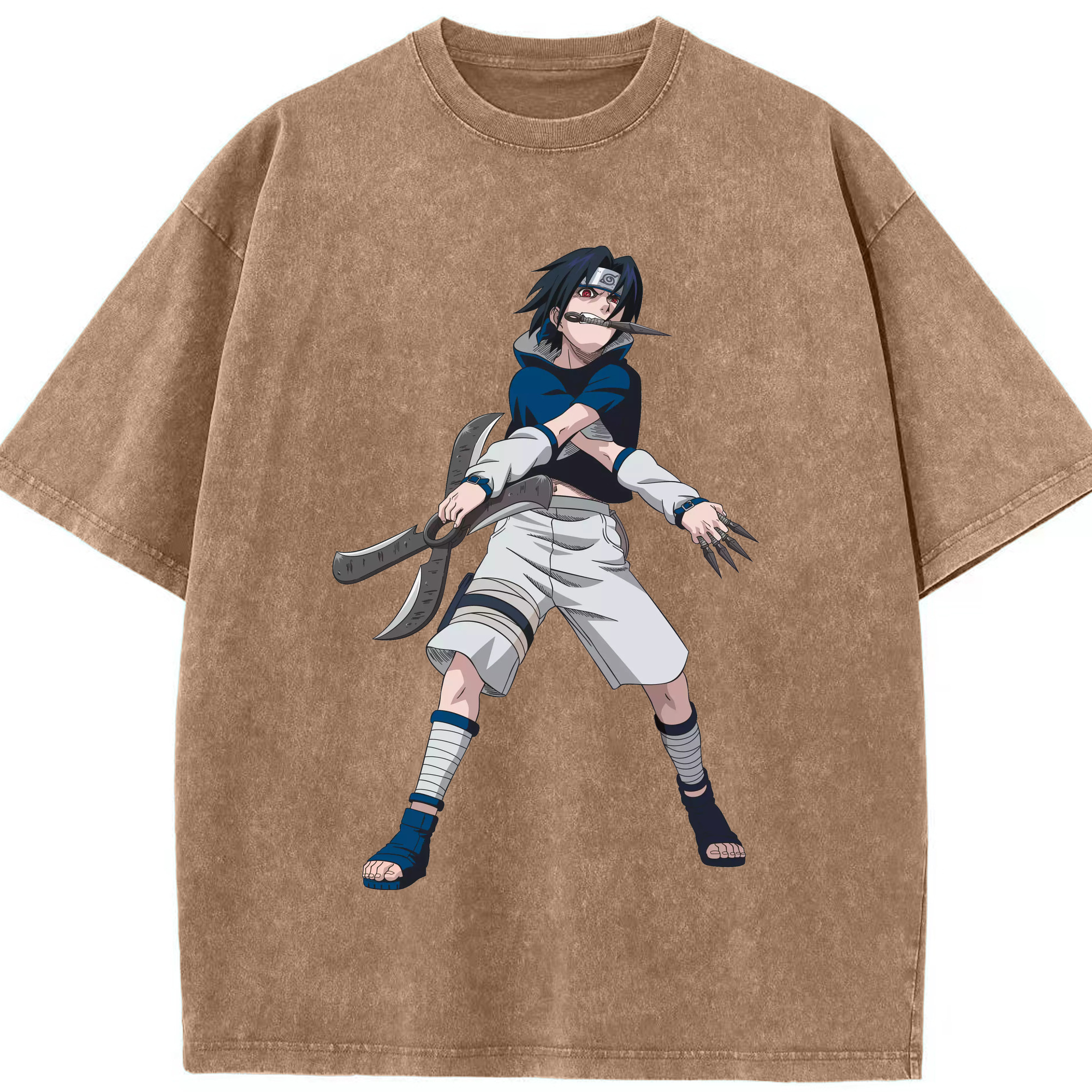 （画像用） NARUTO -ナルト- うちは サスケ Uchiha Sasuke 綿100% ヴィンテージ風 半袖Tシャツ（フロントプリント）