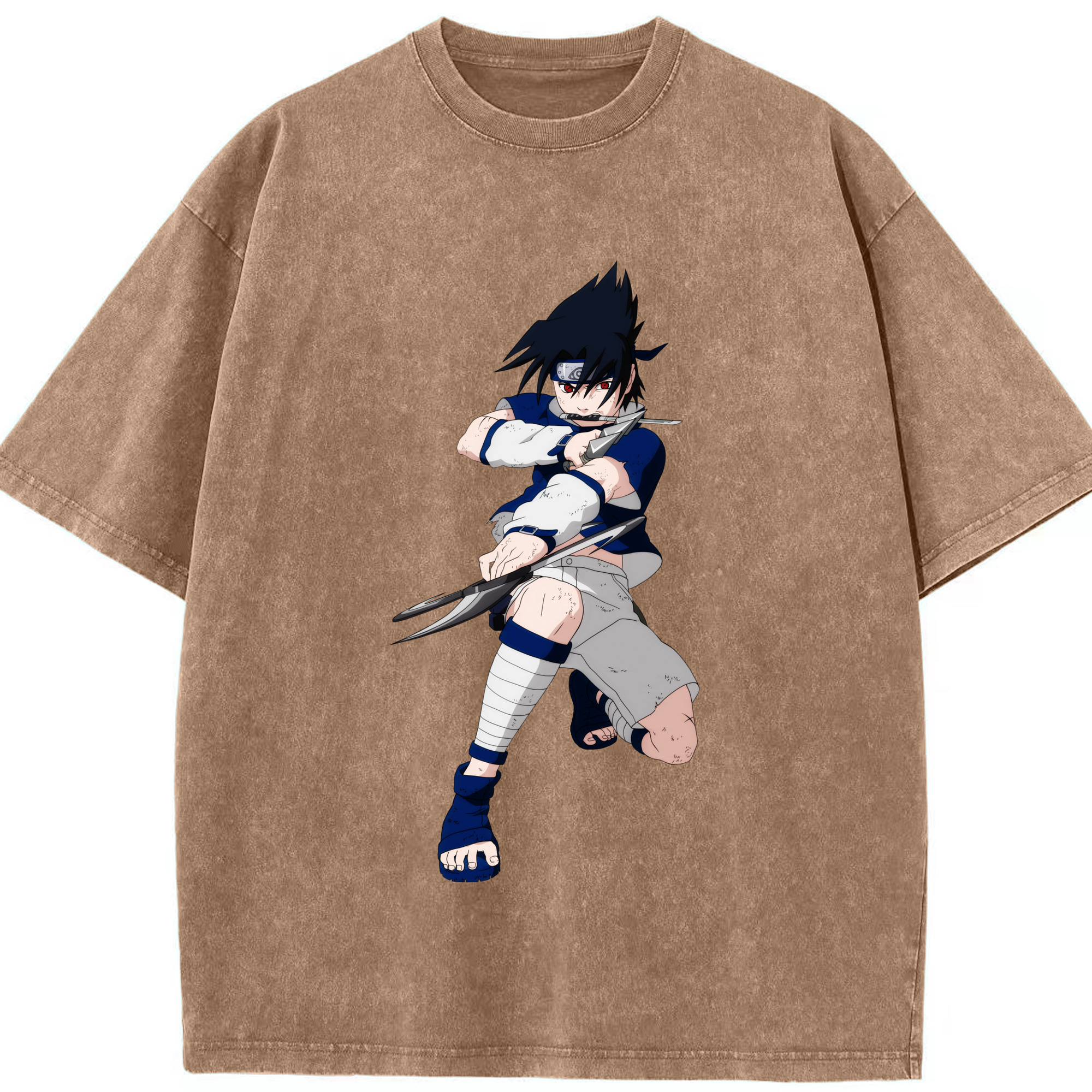 （画像用） NARUTO -ナルト- うちは サスケ Uchiha Sasuke 綿100% ヴィンテージ風 半袖Tシャツ（フロントプリント）