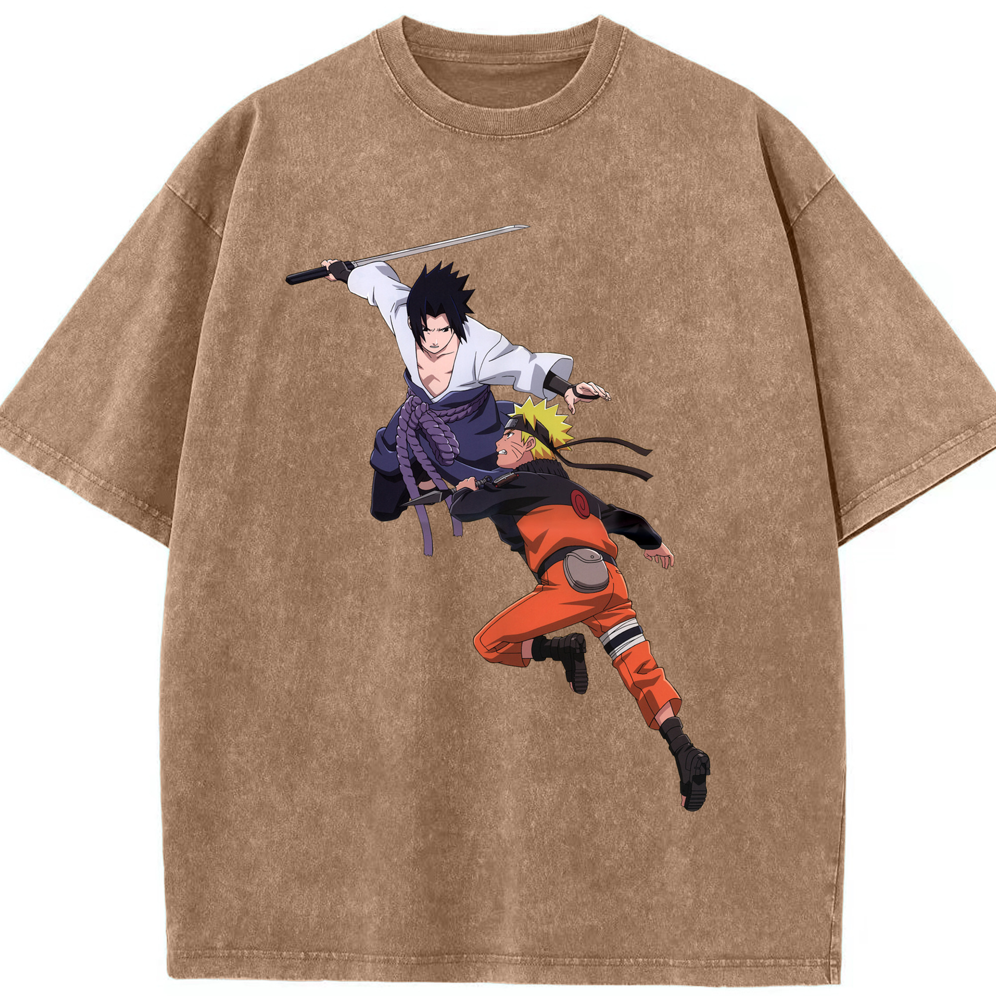 （画像用） NARUTO -ナルト- うちは サスケ Uchiha Sasuke 綿100% ヴィンテージ風 半袖Tシャツ（フロントプリント）