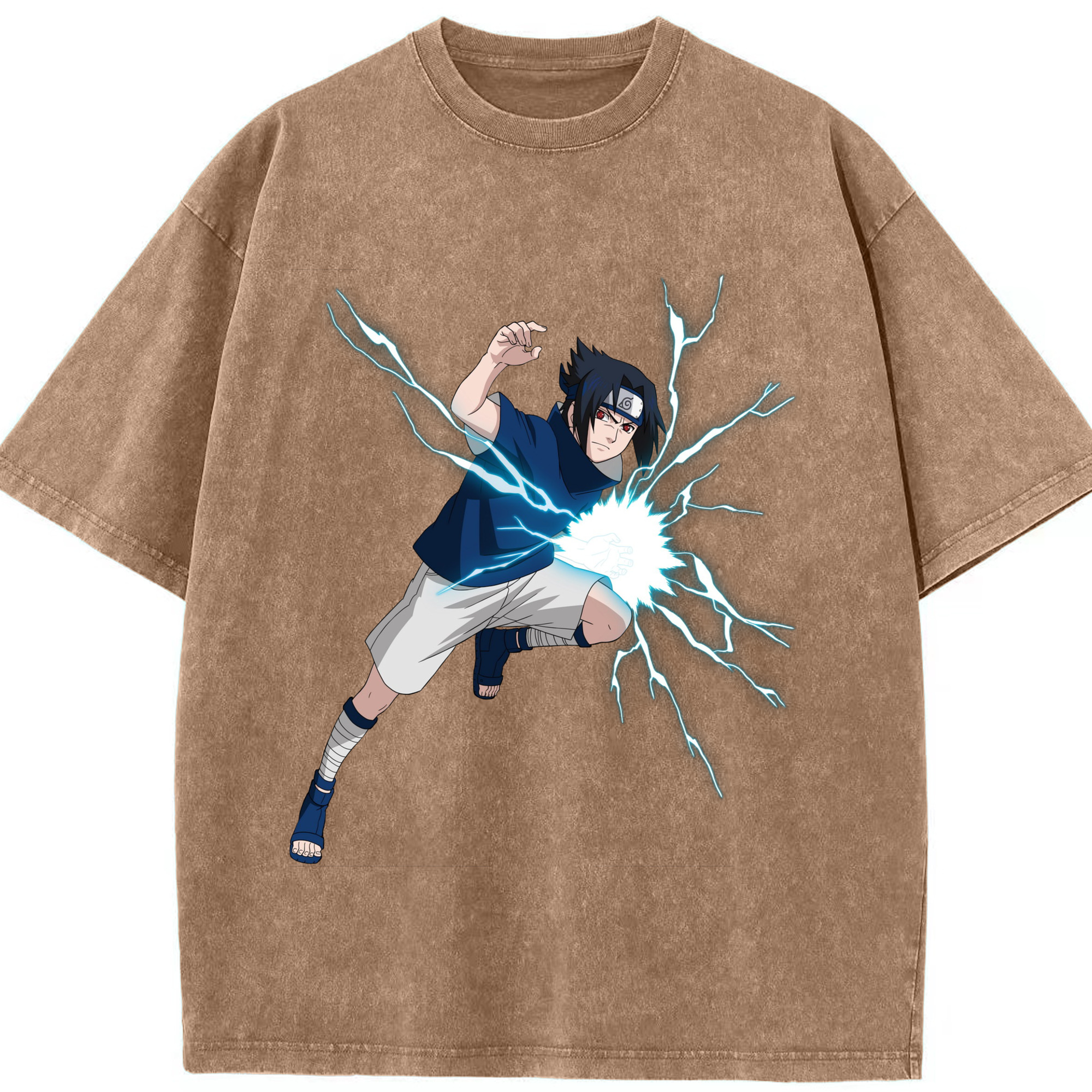 （画像用） NARUTO -ナルト- うちは サスケ Uchiha Sasuke 綿100% ヴィンテージ風 半袖Tシャツ（フロントプリント）