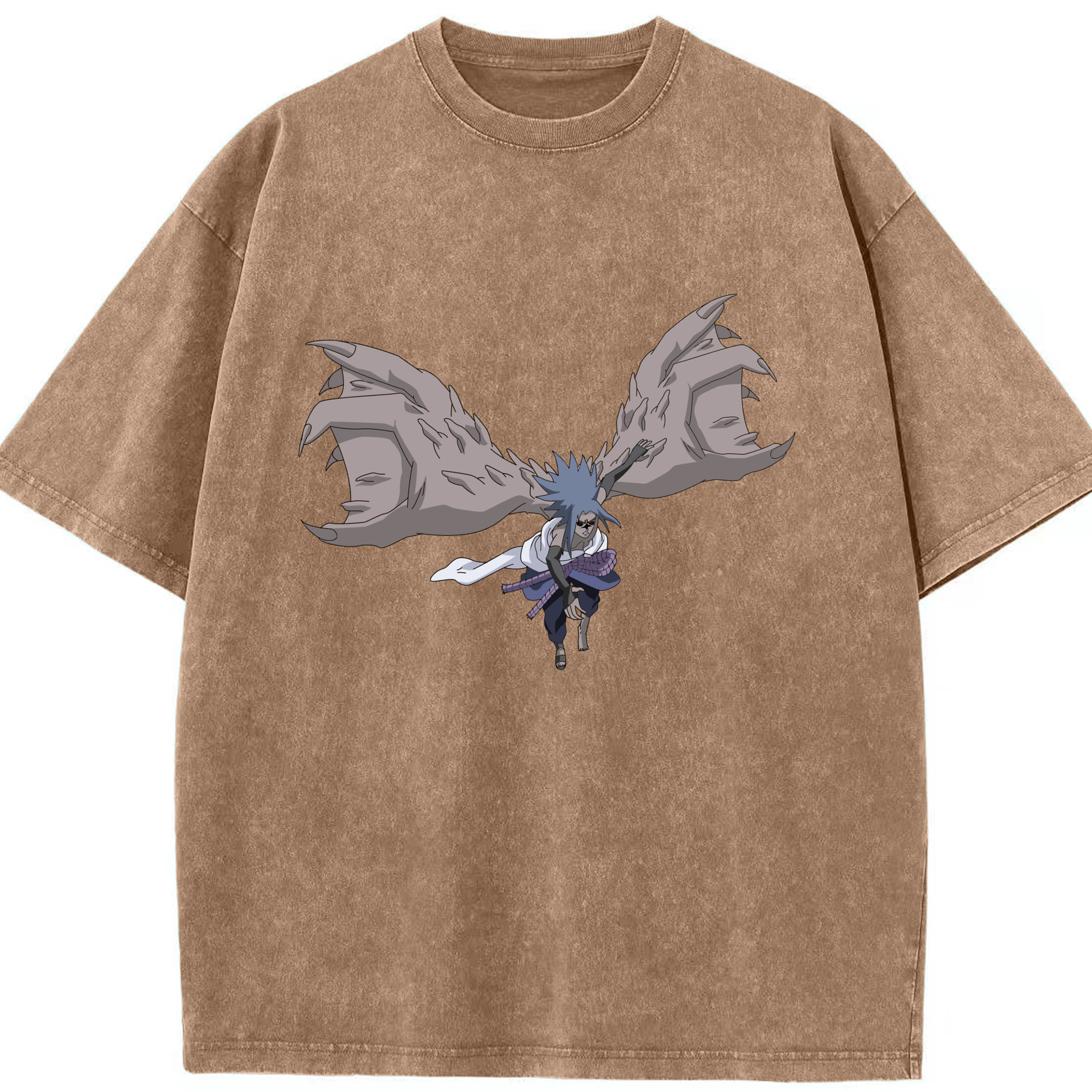 （画像用） NARUTO -ナルト- うちは サスケ Uchiha Sasuke 綿100% ヴィンテージ風 半袖Tシャツ（フロントプリント）