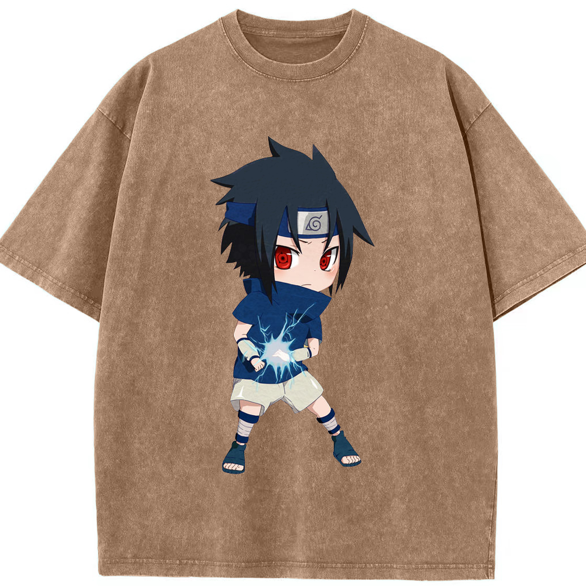 （画像用） NARUTO -ナルト- うちは サスケ Uchiha Sasuke 綿100% ヴィンテージ風 半袖Tシャツ（フロントプリント）