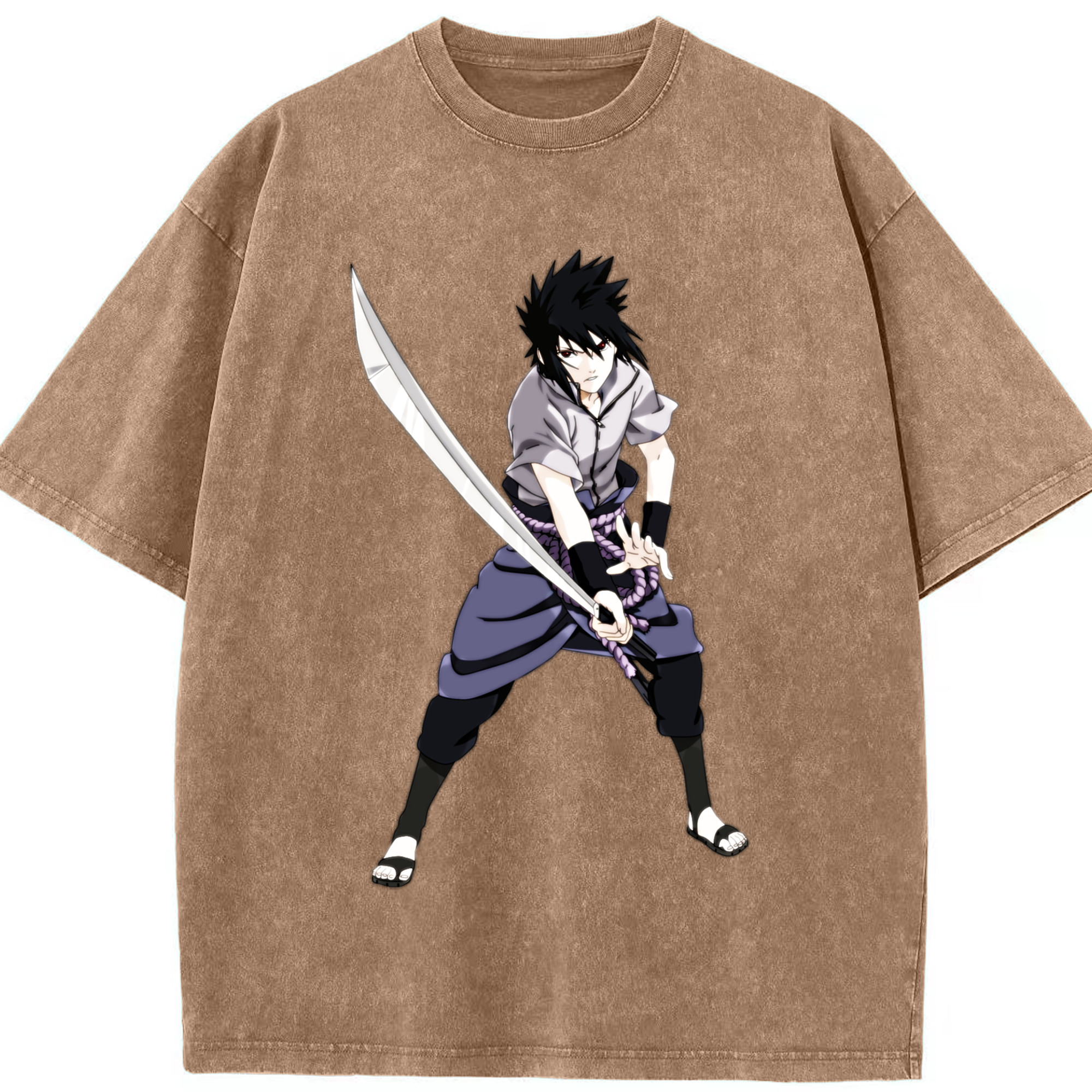 （画像用） NARUTO -ナルト- うちは サスケ Uchiha Sasuke 綿100% ヴィンテージ風 半袖Tシャツ（フロントプリント）