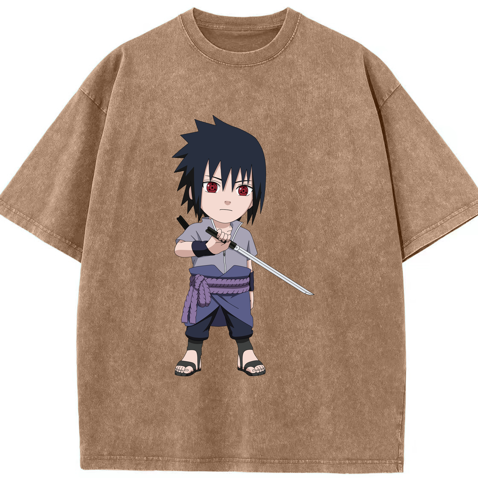 （画像用） NARUTO -ナルト- うちは サスケ Uchiha Sasuke 綿100% ヴィンテージ風 半袖Tシャツ（フロントプリント）