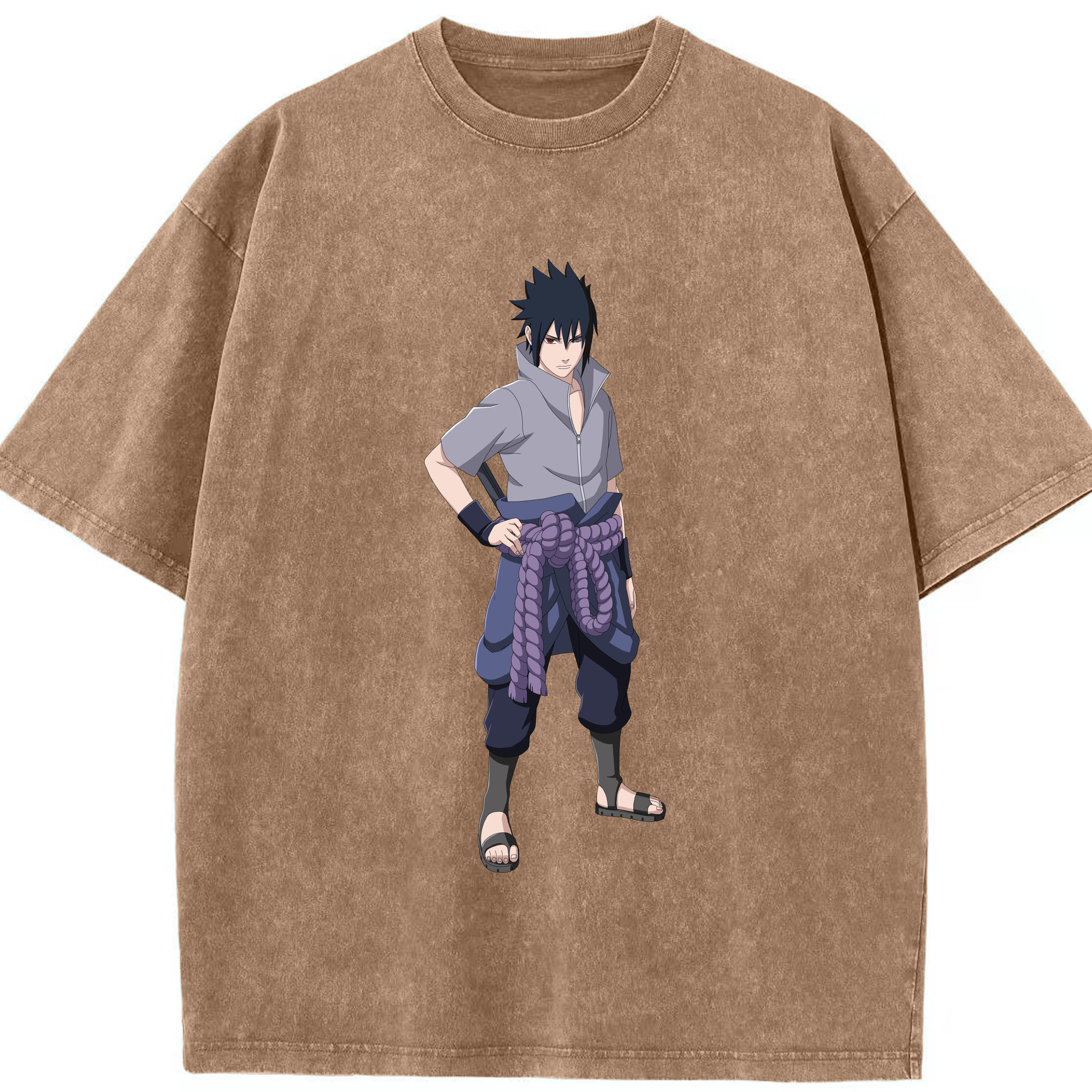 （画像用） NARUTO -ナルト- うちは サスケ Uchiha Sasuke 綿100% ヴィンテージ風 半袖Tシャツ（フロントプリント）