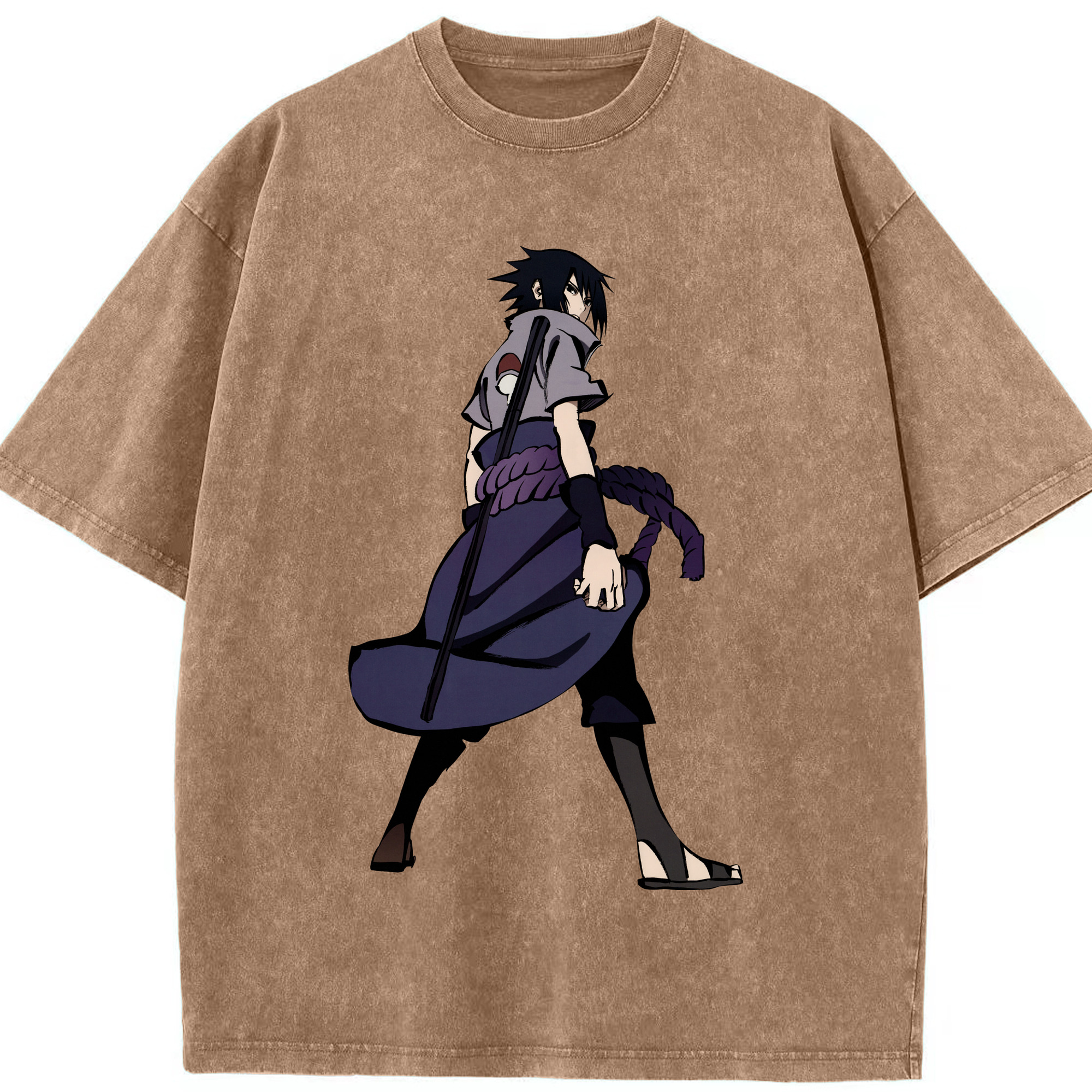 （画像用） NARUTO -ナルト- うちは サスケ Uchiha Sasuke 綿100% ヴィンテージ風 半袖Tシャツ（フロントプリント）