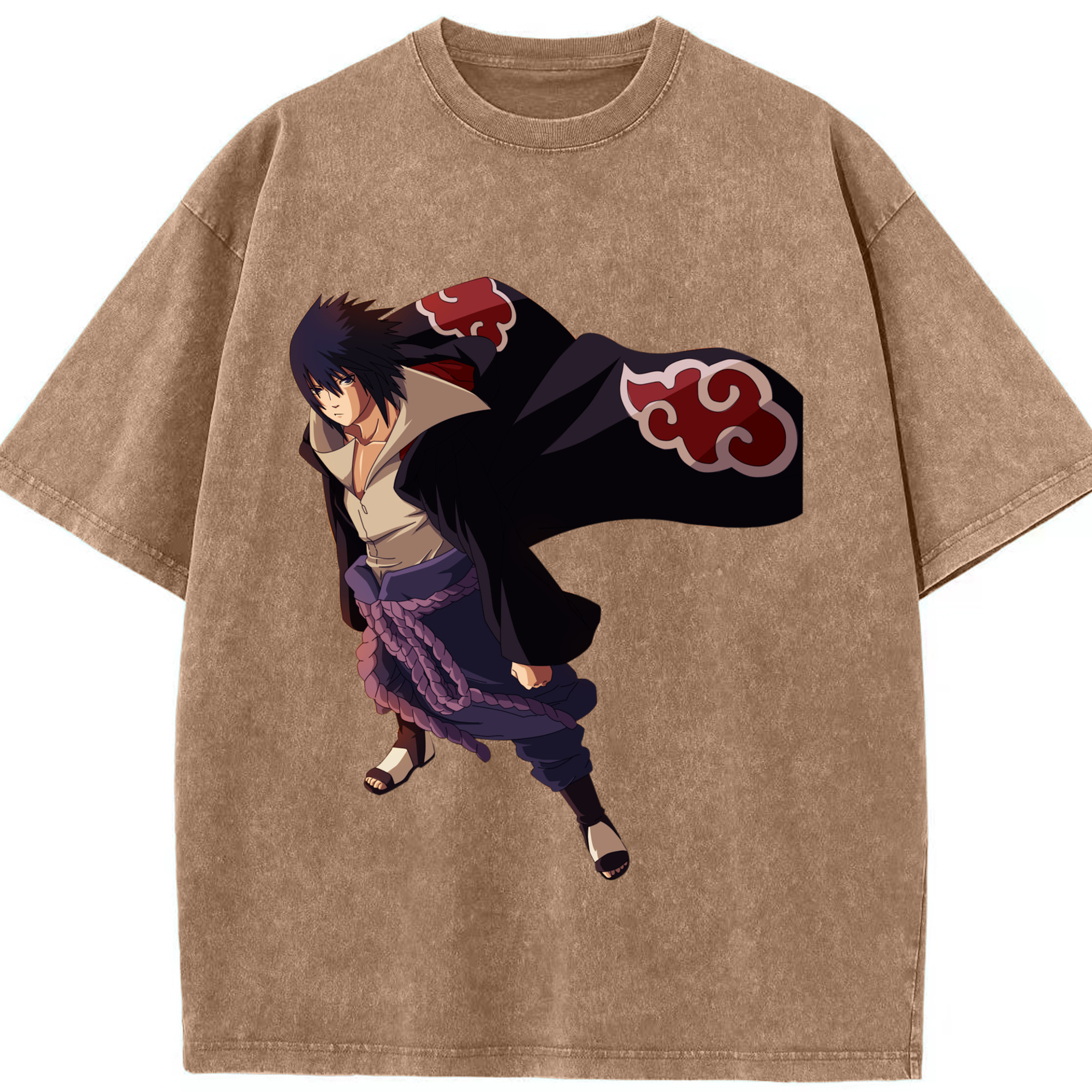 （画像用） NARUTO -ナルト- うちは サスケ Uchiha Sasuke 綿100% ヴィンテージ風 半袖Tシャツ（フロントプリント）