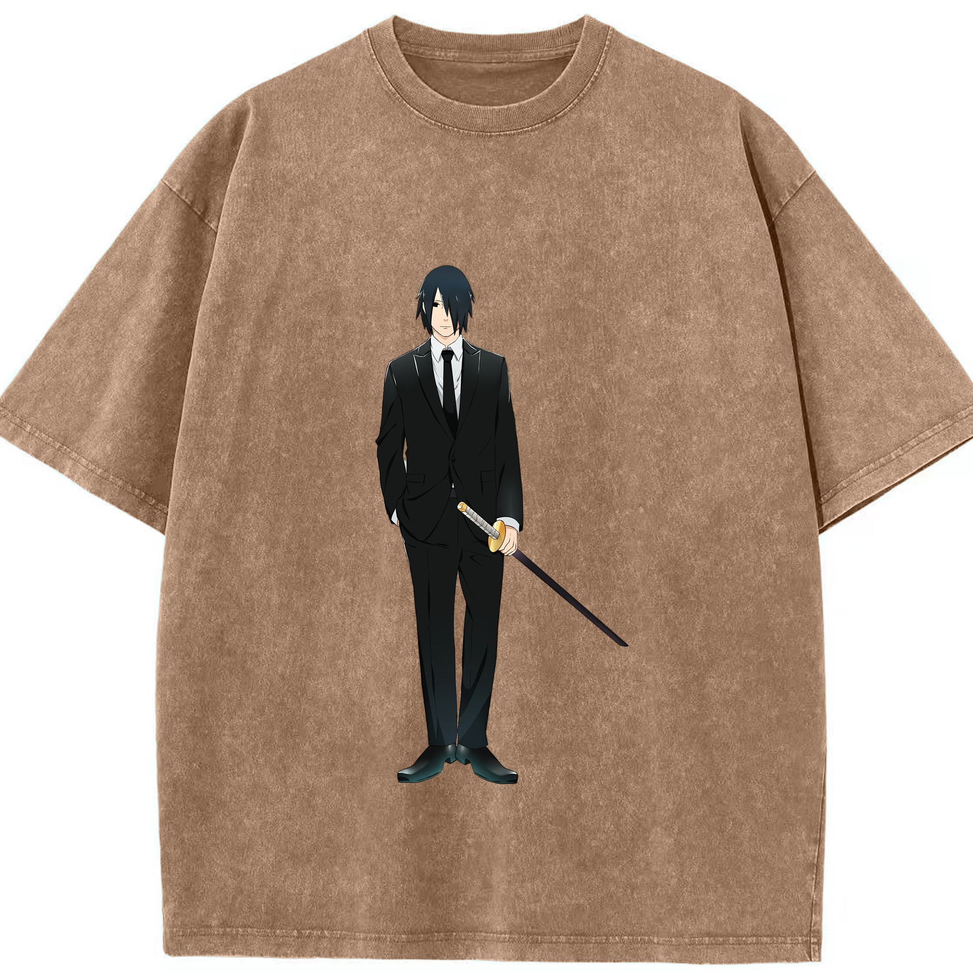 （画像用） NARUTO -ナルト- うちは サスケ Uchiha Sasuke 綿100% ヴィンテージ風 半袖Tシャツ（フロントプリント）