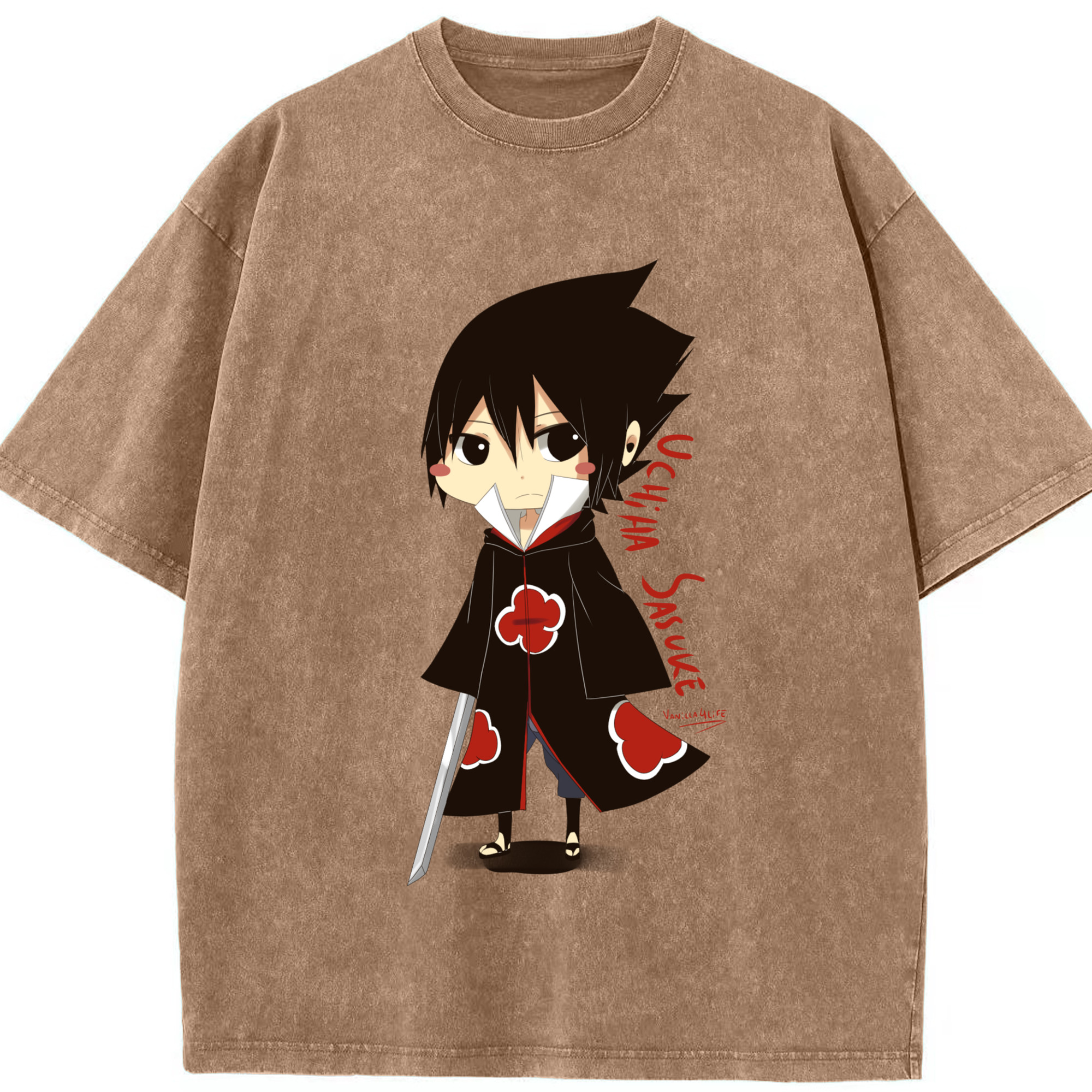 （画像用） NARUTO -ナルト- うちは サスケ Uchiha Sasuke 綿100% ヴィンテージ風 半袖Tシャツ（フロントプリント）