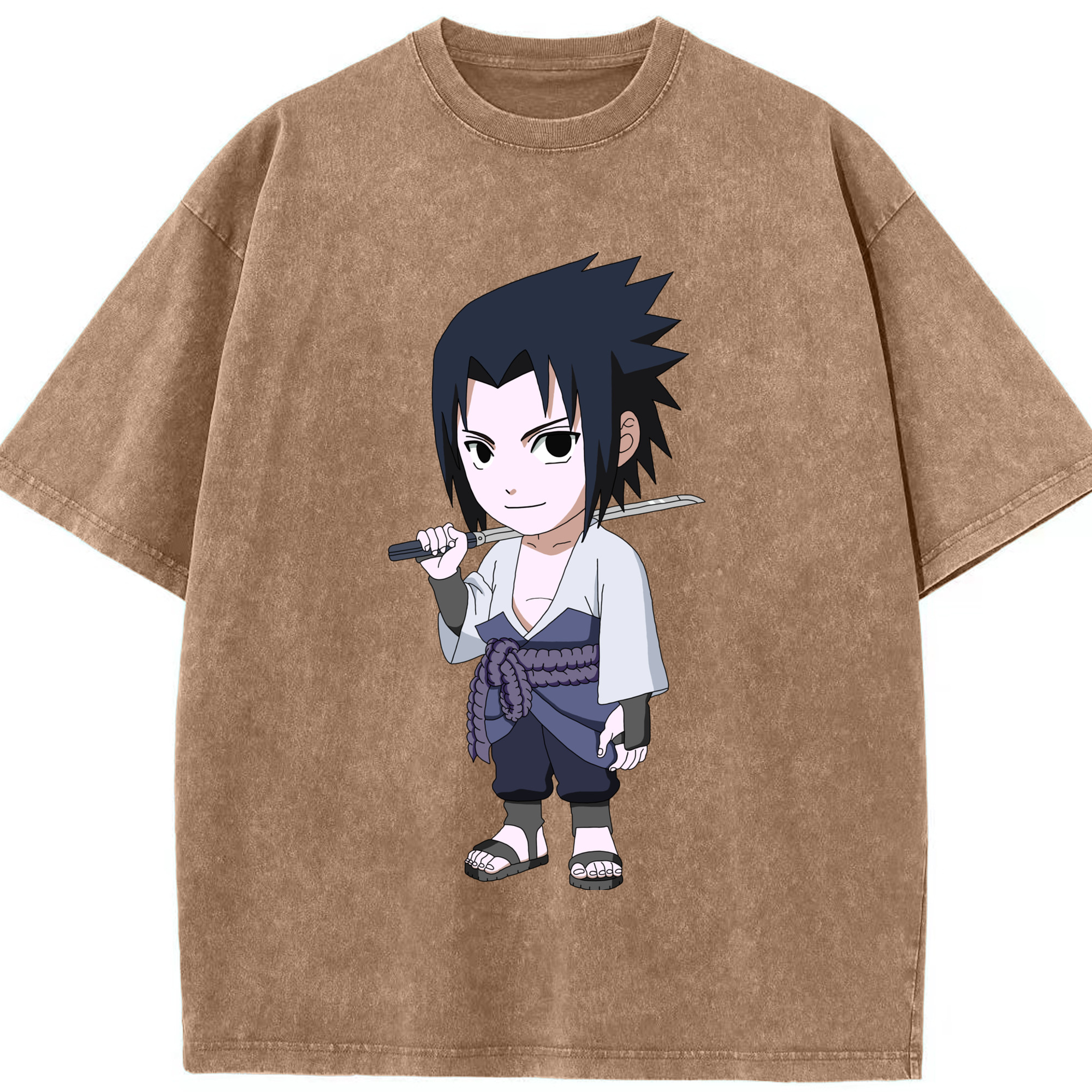（画像用） NARUTO -ナルト- うちは サスケ Uchiha Sasuke 綿100% ヴィンテージ風 半袖Tシャツ（フロントプリント）