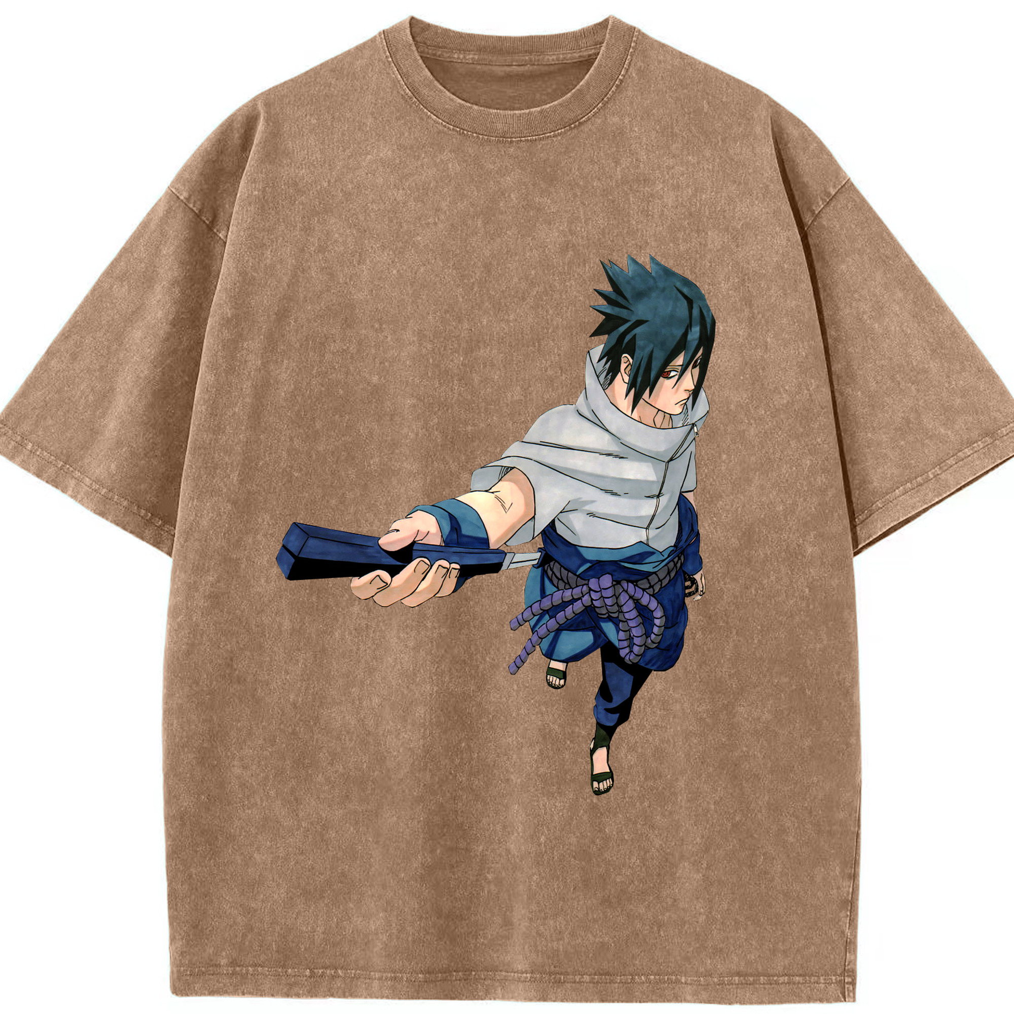 （画像用） NARUTO -ナルト- うちは サスケ Uchiha Sasuke 綿100% ヴィンテージ風 半袖Tシャツ（フロントプリント）