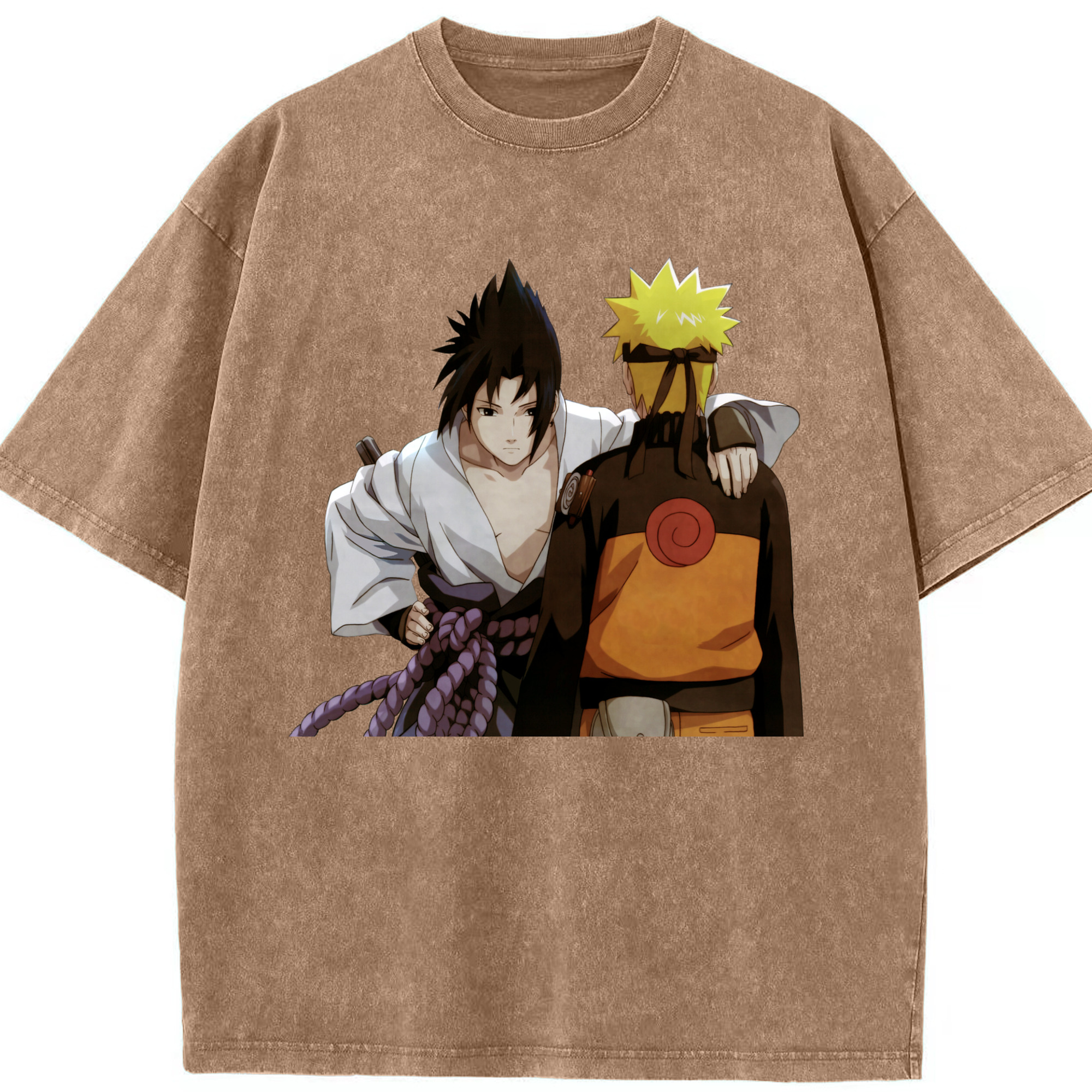 （画像用） NARUTO -ナルト- うちは サスケ Uchiha Sasuke 綿100% ヴィンテージ風 半袖Tシャツ（フロントプリント）