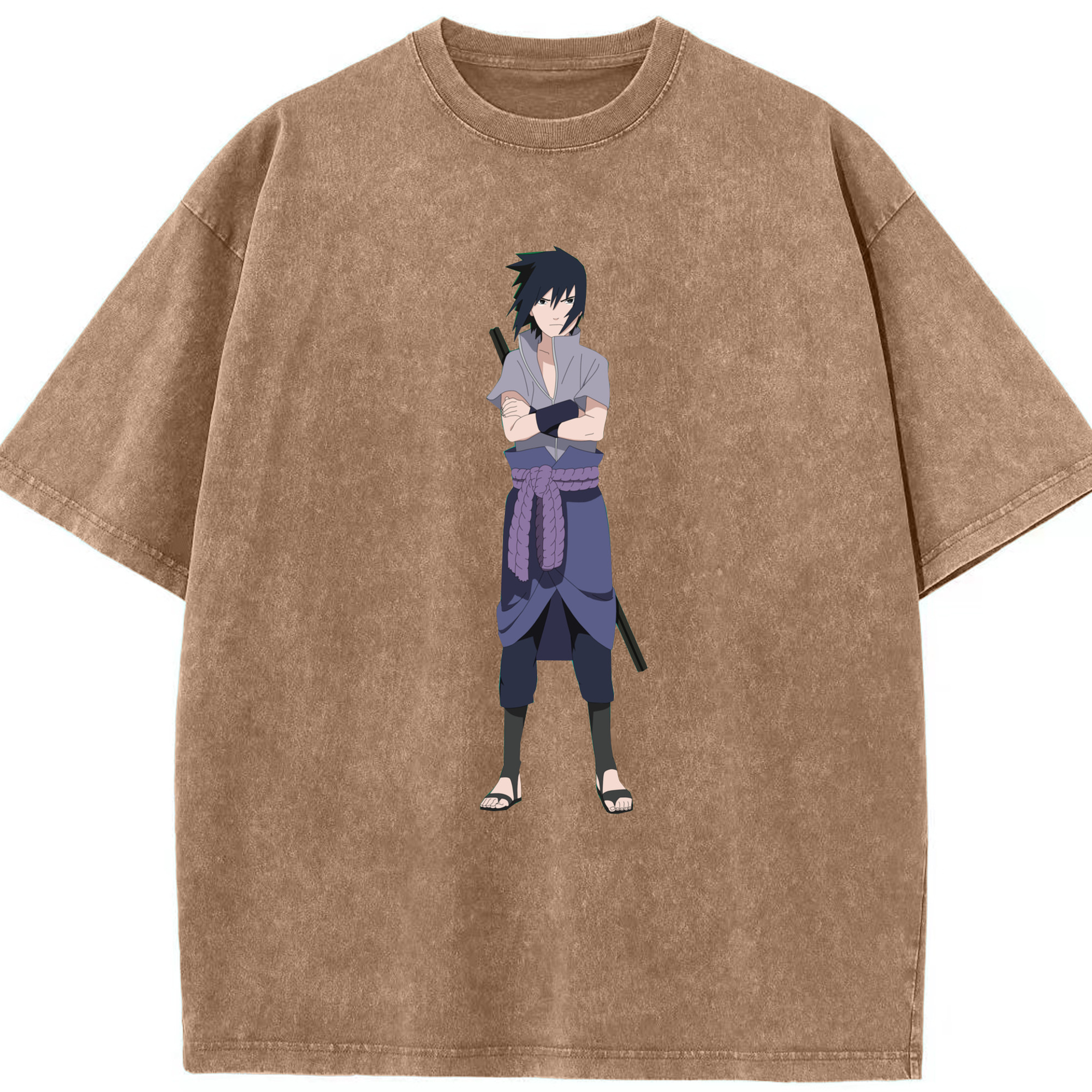 （画像用） NARUTO -ナルト- うちは サスケ Uchiha Sasuke 綿100% ヴィンテージ風 半袖Tシャツ（フロントプリント）