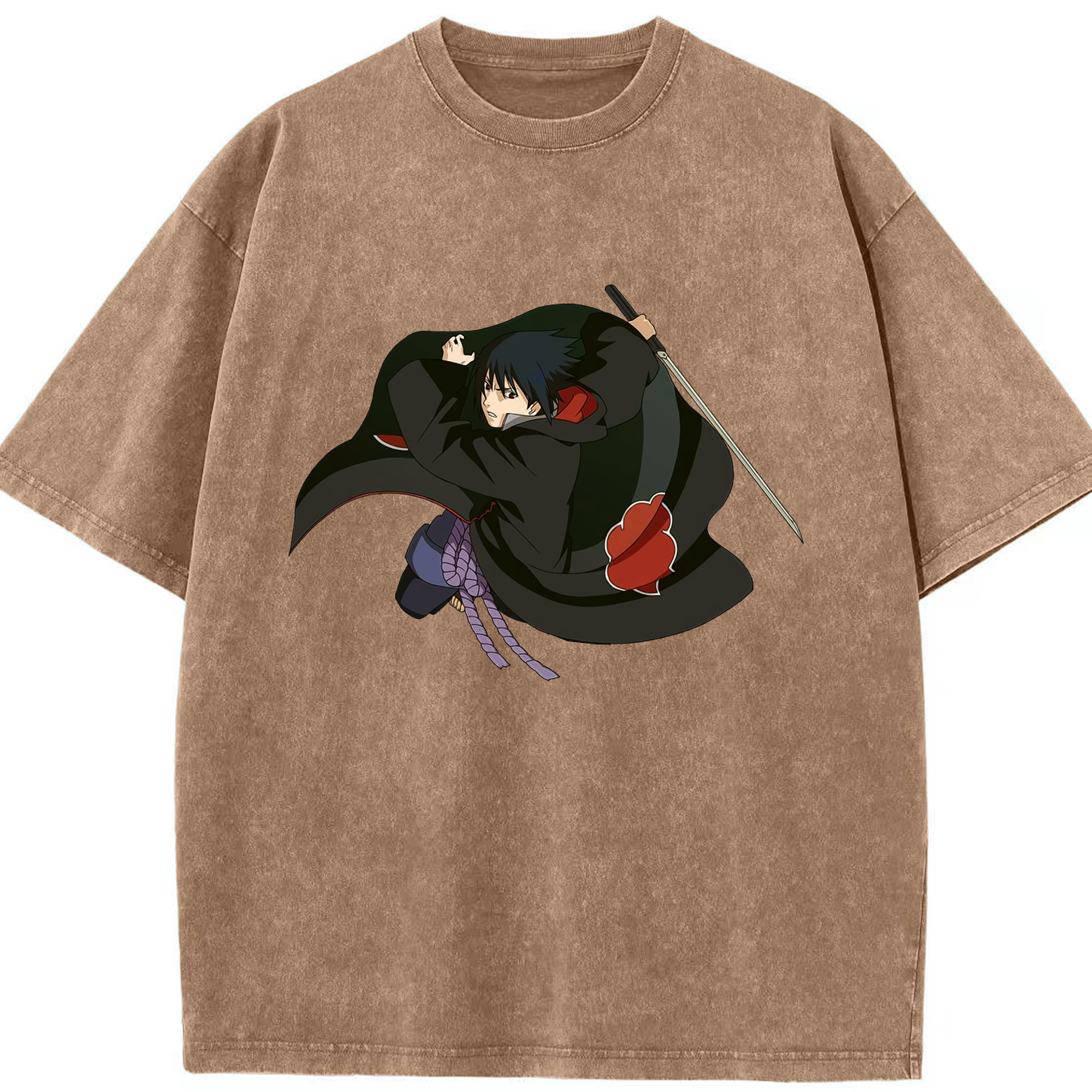 （画像用） NARUTO -ナルト- うちは サスケ Uchiha Sasuke 綿100% ヴィンテージ風 半袖Tシャツ（フロントプリント）