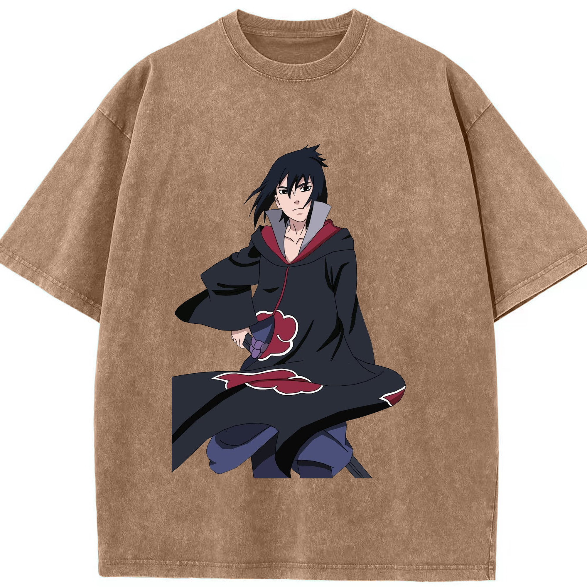 （画像用） NARUTO -ナルト- うちは サスケ Uchiha Sasuke 綿100% ヴィンテージ風 半袖Tシャツ（フロントプリント）