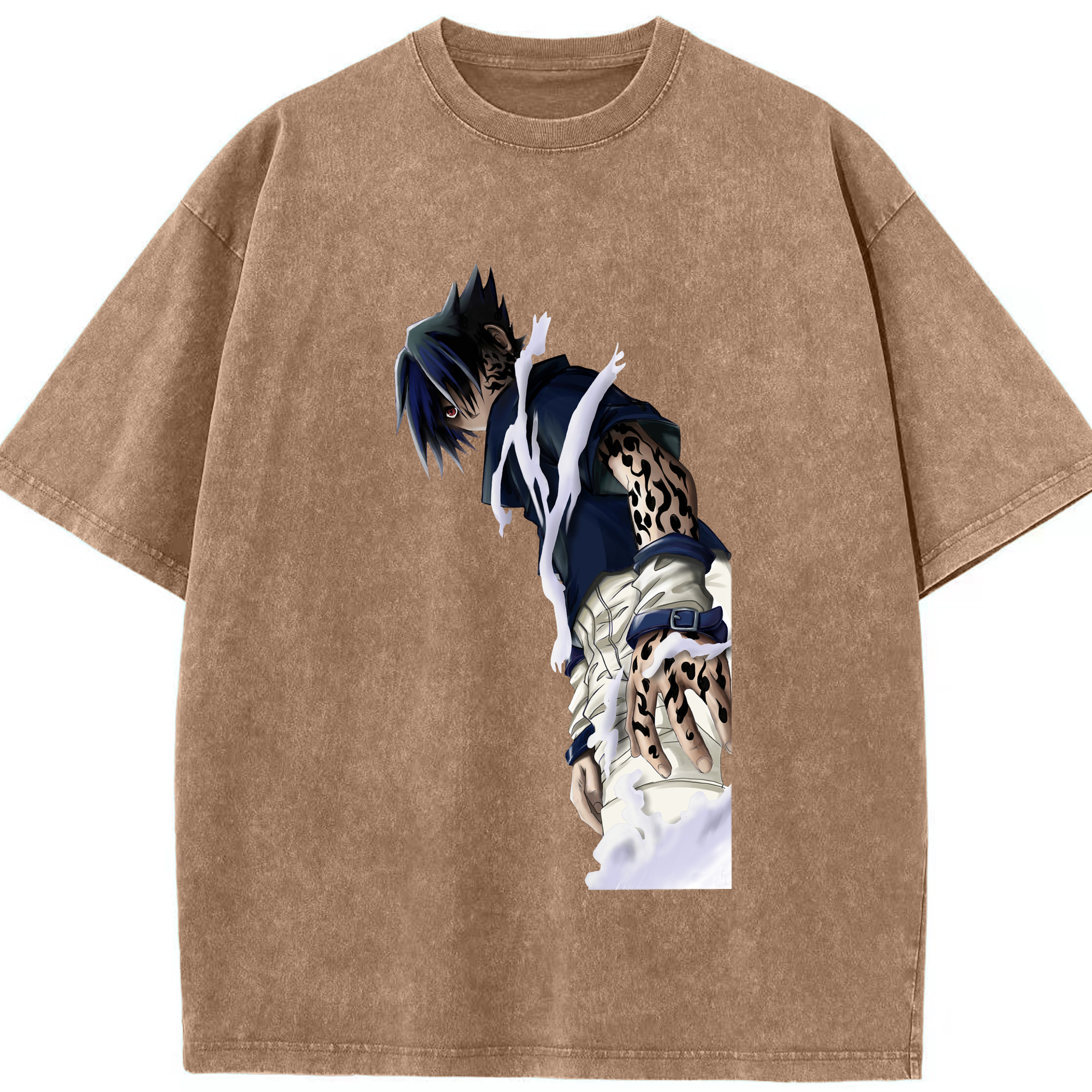 （画像用） NARUTO -ナルト- うちは サスケ Uchiha Sasuke 綿100% ヴィンテージ風 半袖Tシャツ（フロントプリント）
