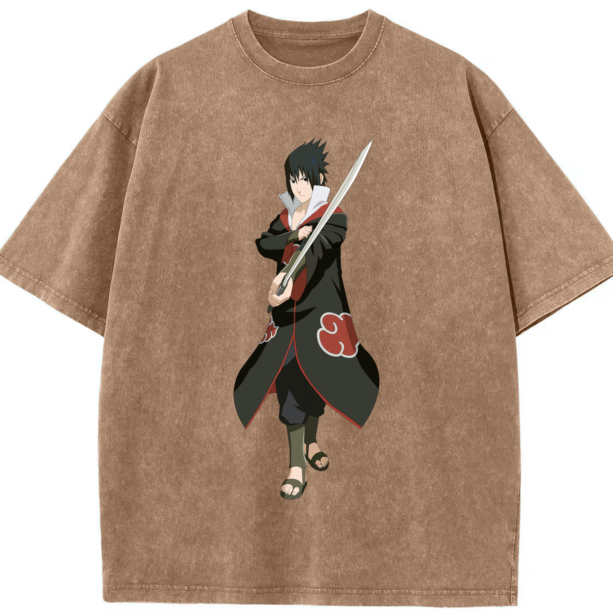 （画像用） NARUTO -ナルト- うちは サスケ Uchiha Sasuke 綿100% ヴィンテージ風 半袖Tシャツ（フロントプリント）