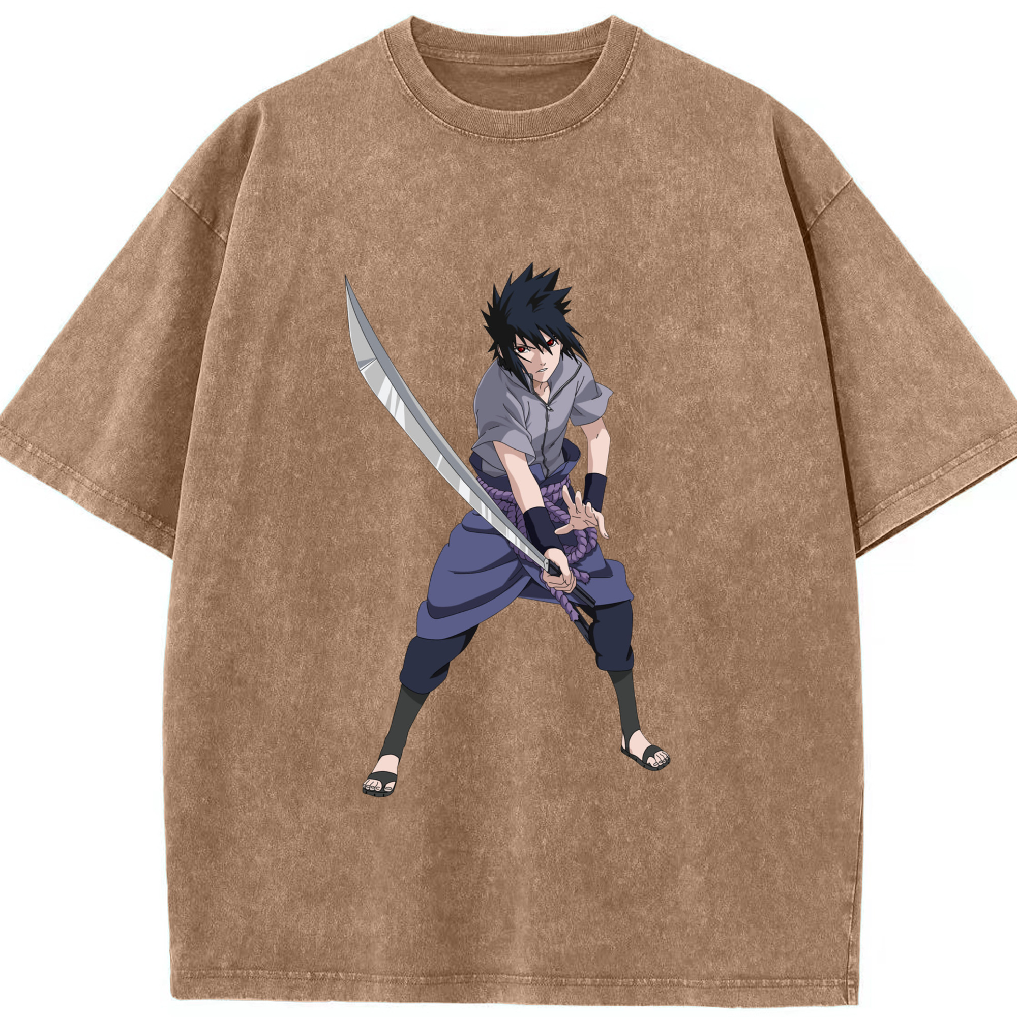 （画像用） NARUTO -ナルト- うちは サスケ Uchiha Sasuke 綿100% ヴィンテージ風 半袖Tシャツ（フロントプリント）