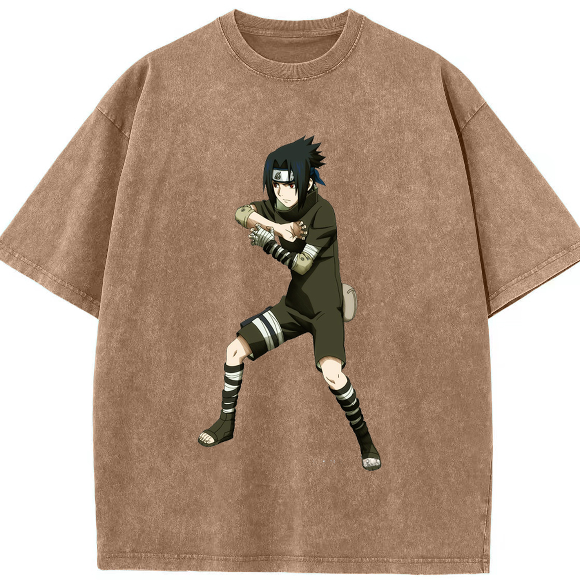 （画像用） NARUTO -ナルト- うちは サスケ Uchiha Sasuke 綿100% ヴィンテージ風 半袖Tシャツ（フロントプリント）