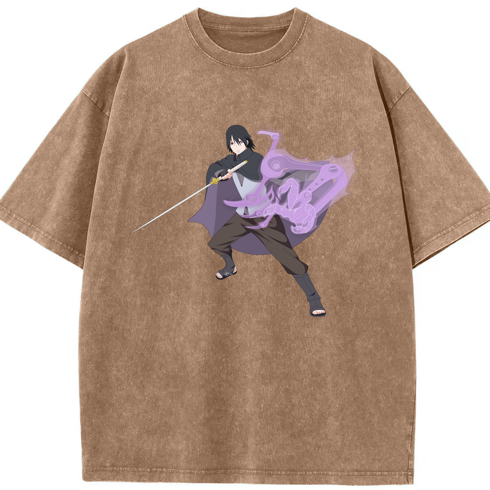 （画像用） NARUTO -ナルト- うちは サスケ Uchiha Sasuke 綿100% ヴィンテージ風 半袖Tシャツ（フロントプリント）