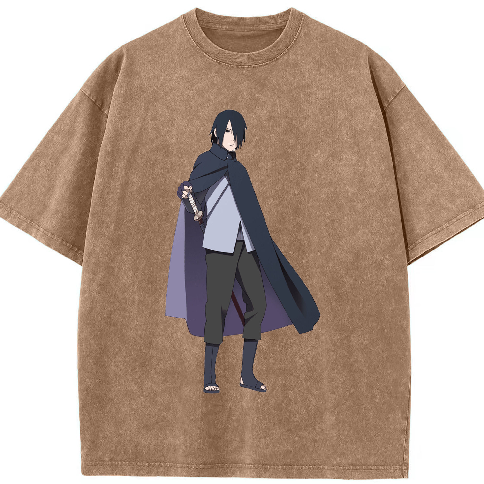 （画像用） NARUTO -ナルト- うちは サスケ Uchiha Sasuke 綿100% ヴィンテージ風 半袖Tシャツ（フロントプリント）